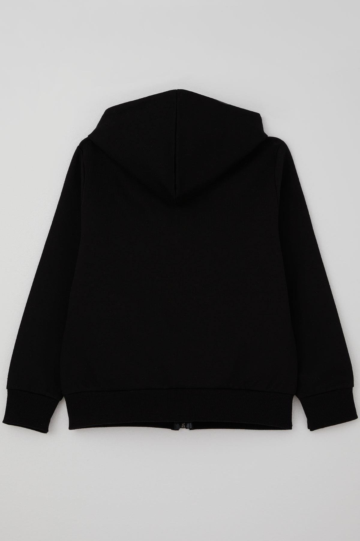 Breeze Erkek Çocuk Hırka Değişken Arma Baskılı Fermuarlı Cepli Siyah (8-14 Yaş)