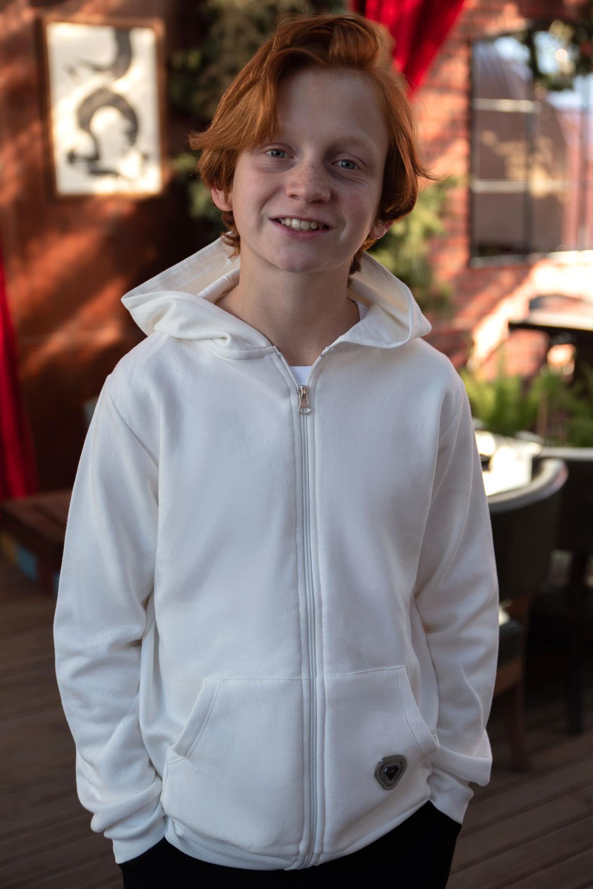 Breeze Erkek Çocuk Hırka Fermuarlı Yazı Armalı Ekru (8-12 Yaş)