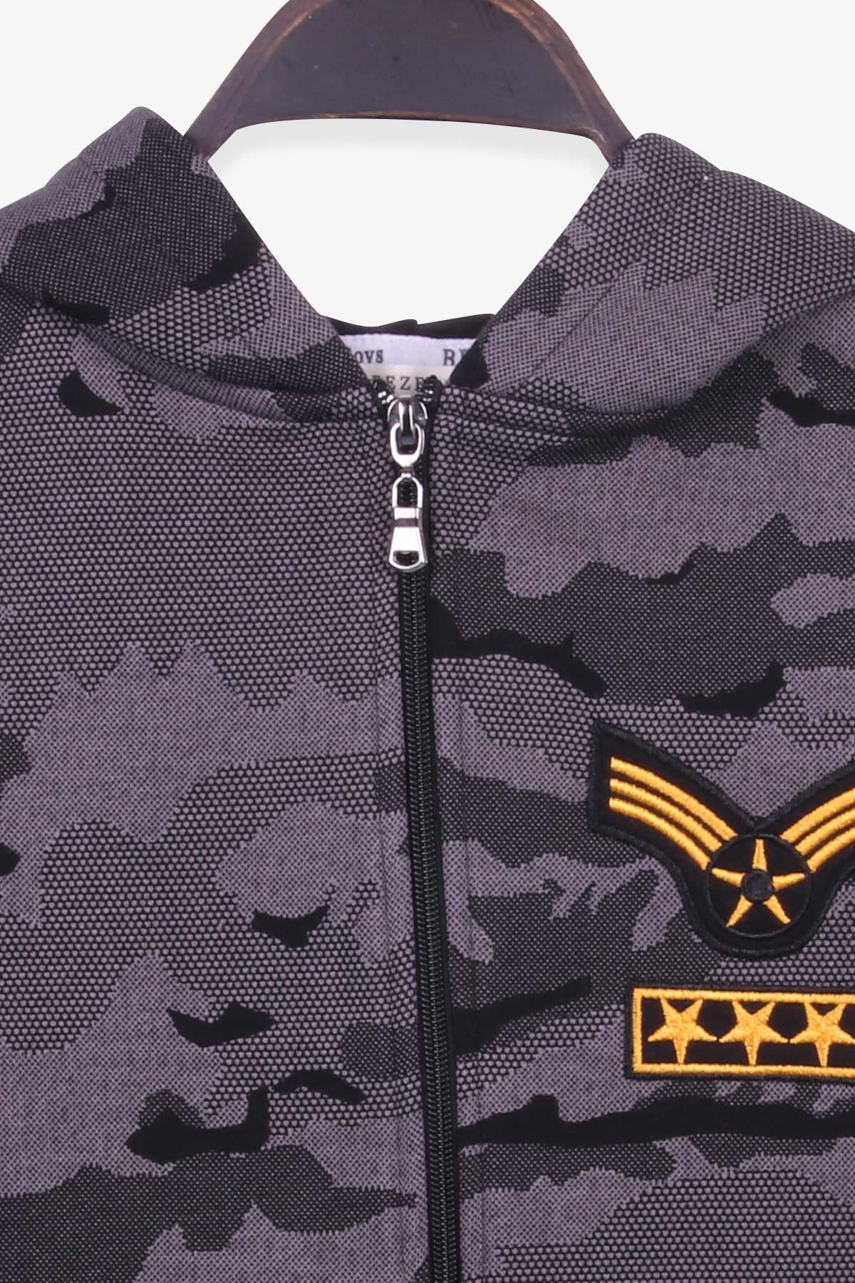 Breeze Erkek Çocuk Hırka Kamuflaj Desenli Armalı Antrasit (8-14 Yaş)