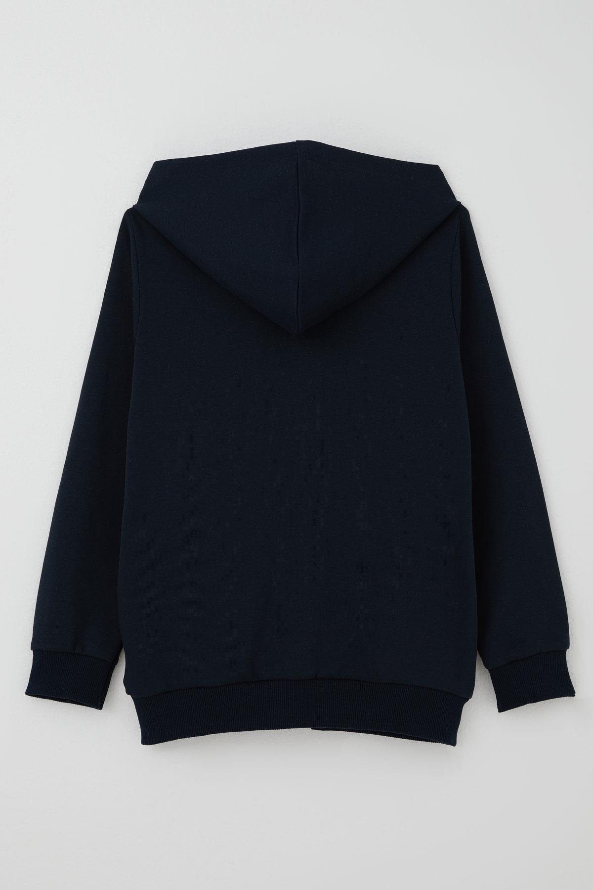 Breeze Erkek Çocuk Hırka Kapüşonlu Arma Detaylı Fermuarlı Lacivert (6-10 Yaş)