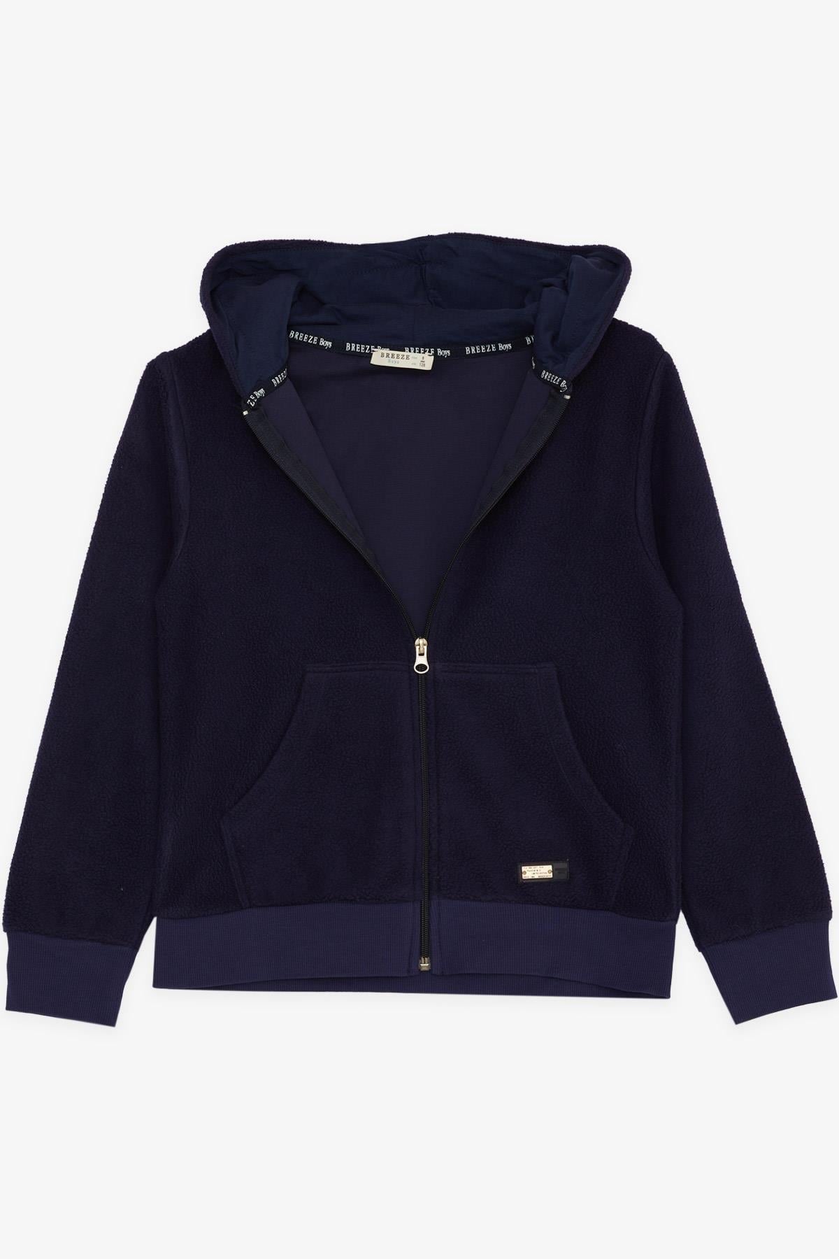 Breeze Erkek Çocuk Hırka Polar Armalı Fermuarlı Kapüşonlu Lacivert (8-10 Yaş)