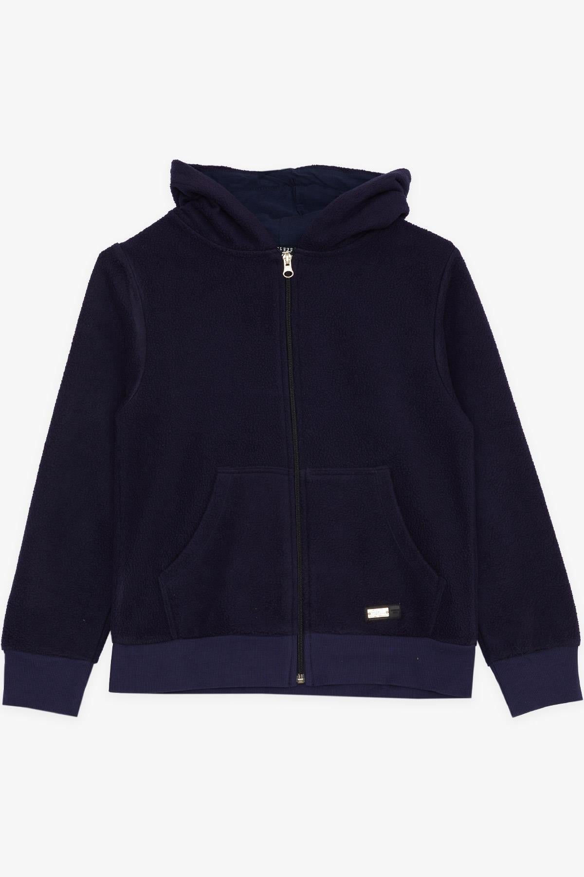 Breeze Erkek Çocuk Hırka Polar Armalı Fermuarlı Kapüşonlu Lacivert (8-10 Yaş)