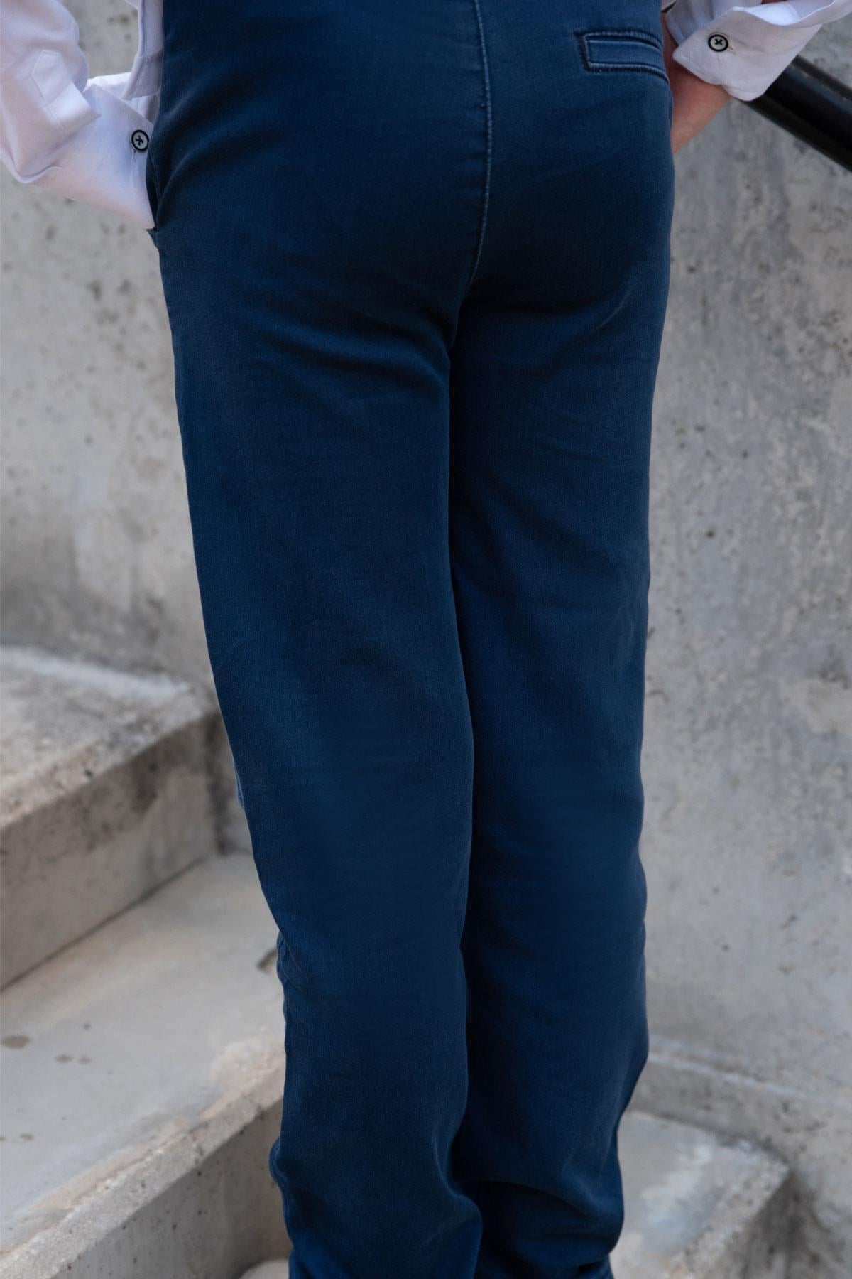 Breeze Erkek Çocuk Jean Pantolon Bağcıklı Fermuarlı Cepli Koyu Mavi (10-14 Yaş)