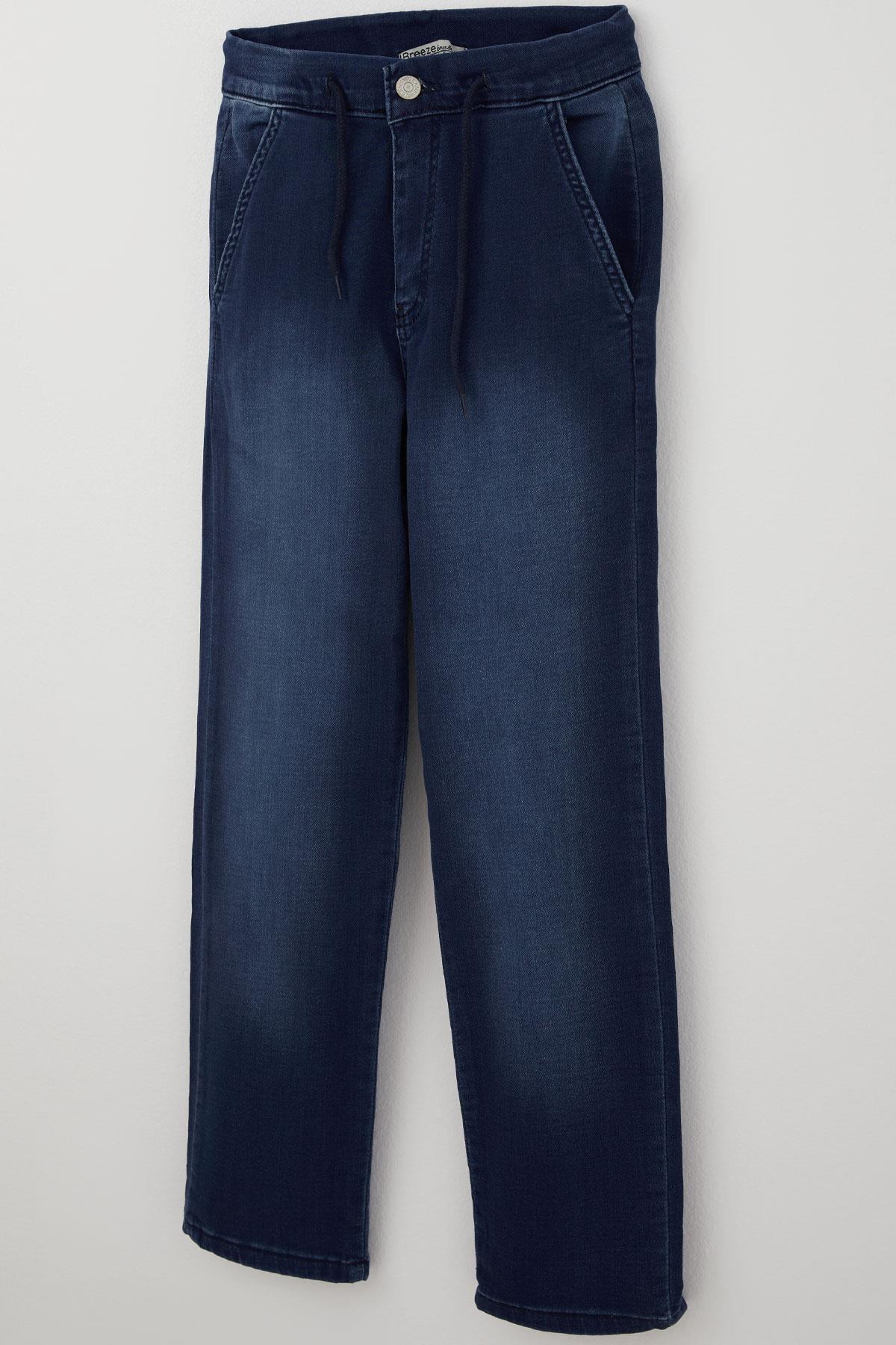 Breeze Erkek Çocuk Jean Pantolon Bağcıklı Fermuarlı Cepli Koyu Mavi (10-14 Yaş)