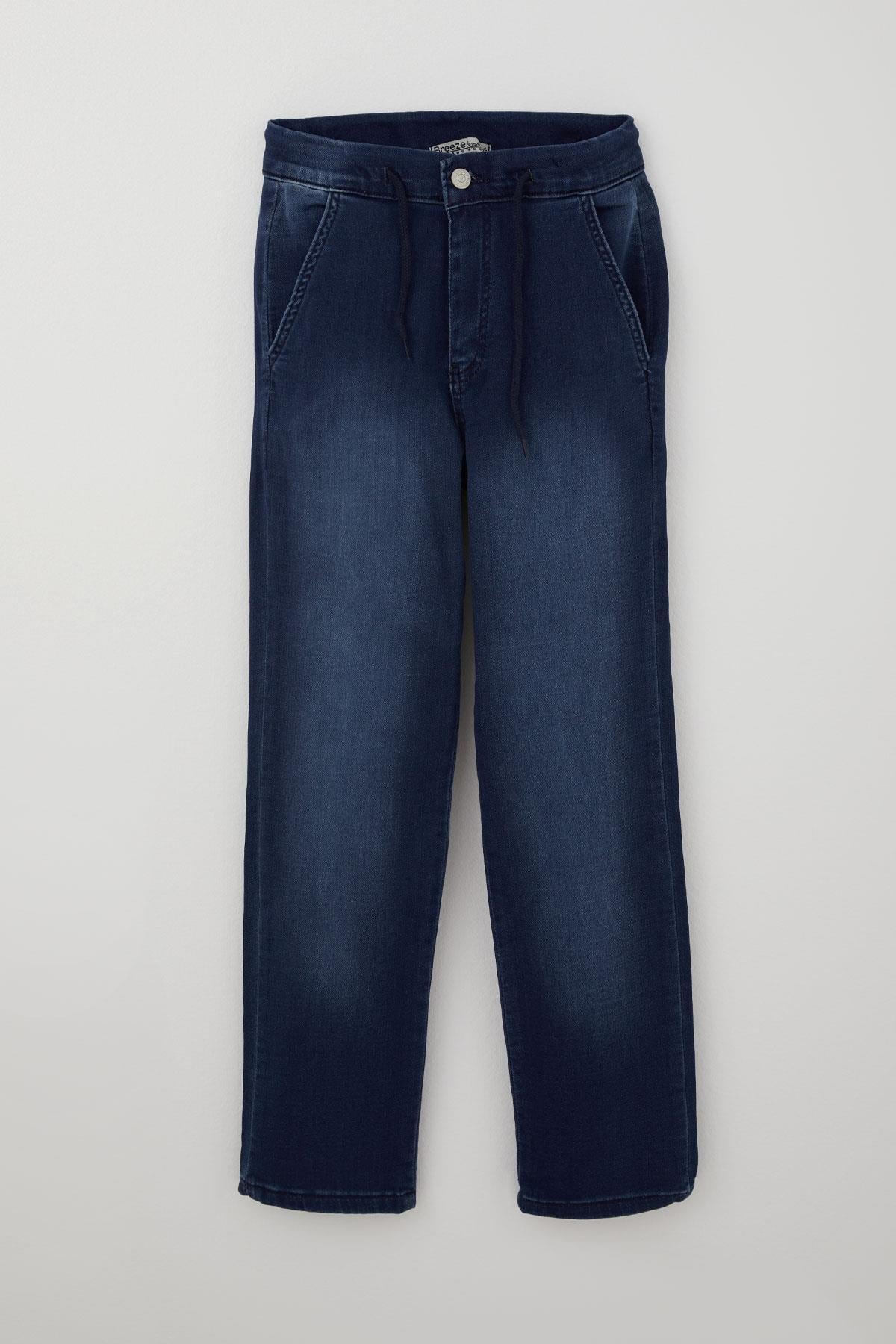 Breeze Erkek Çocuk Jean Pantolon Bağcıklı Fermuarlı Cepli Koyu Mavi (10-14 Yaş)