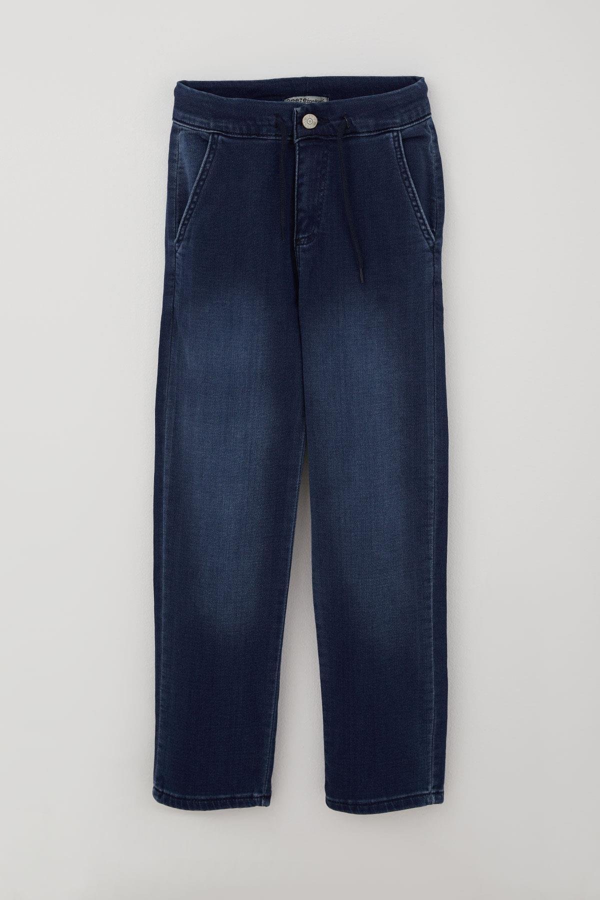 Breeze Erkek Çocuk Jean Pantolon Bağcıklı Fermuarlı Cepli Koyu Mavi (5-9 Yaş)
