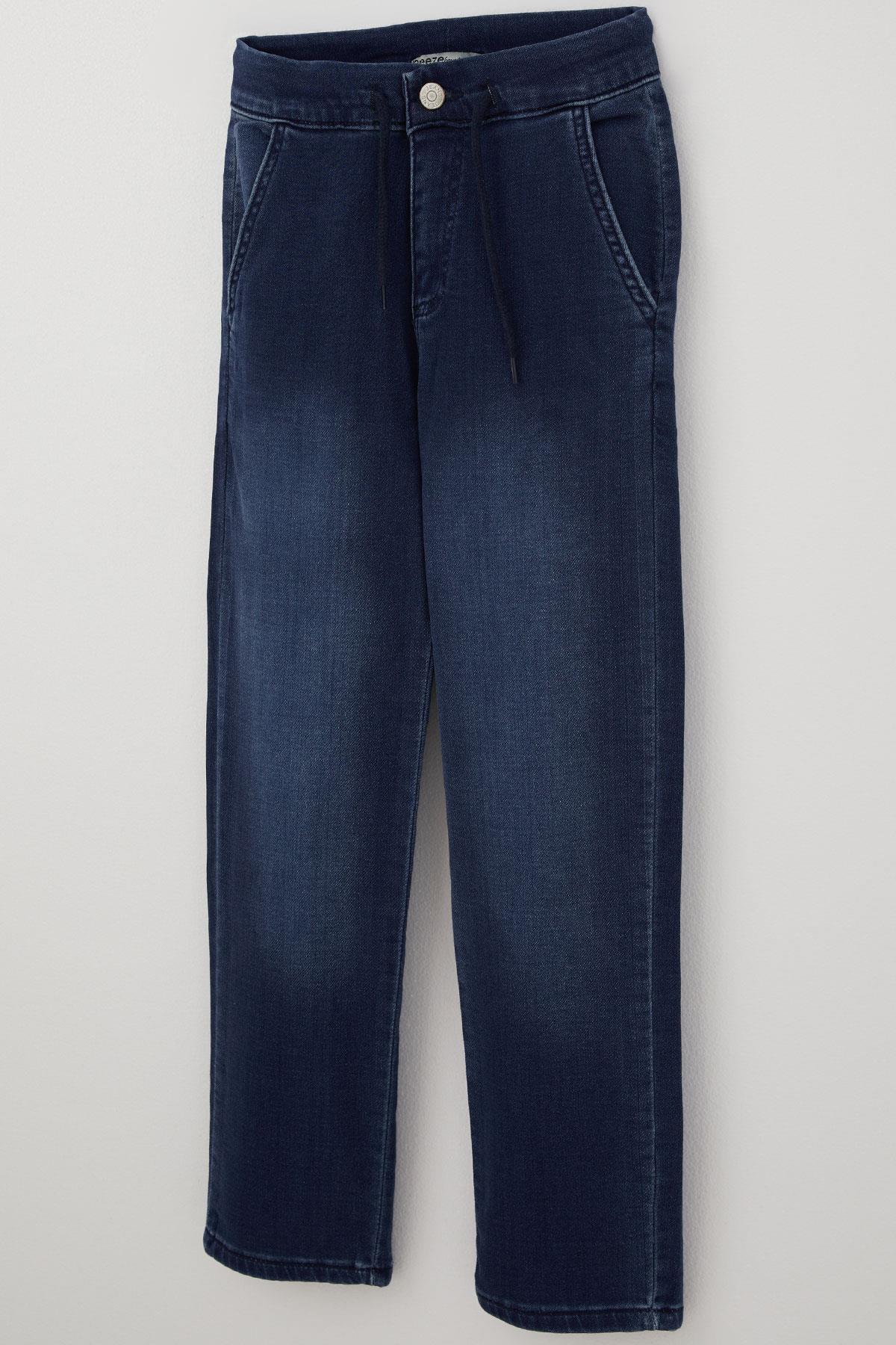 Breeze Erkek Çocuk Jean Pantolon Bağcıklı Fermuarlı Cepli Koyu Mavi (5-9 Yaş)