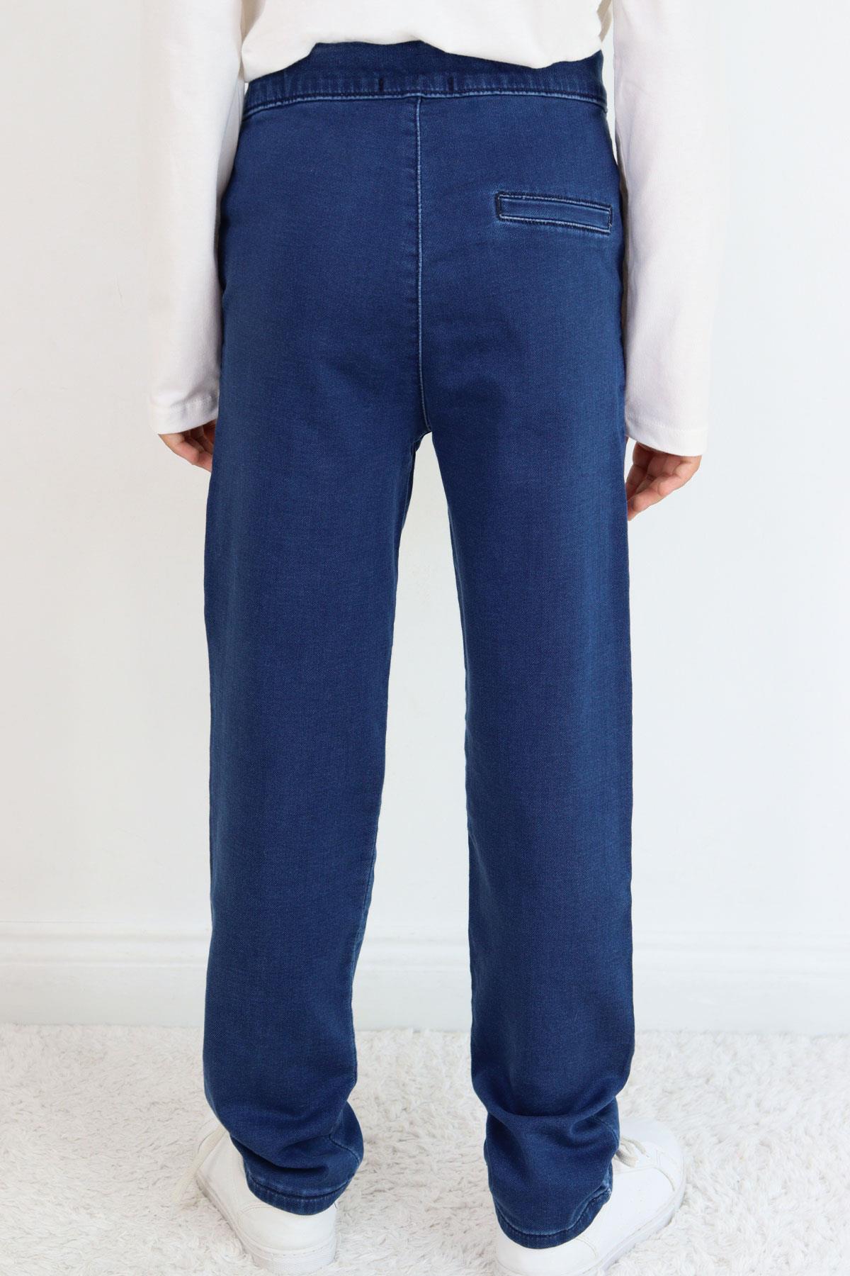 Breeze Erkek Çocuk Jean Pantolon Bağcıklı Fermuarlı Cepli Koyu Mavi (10-14 Yaş)