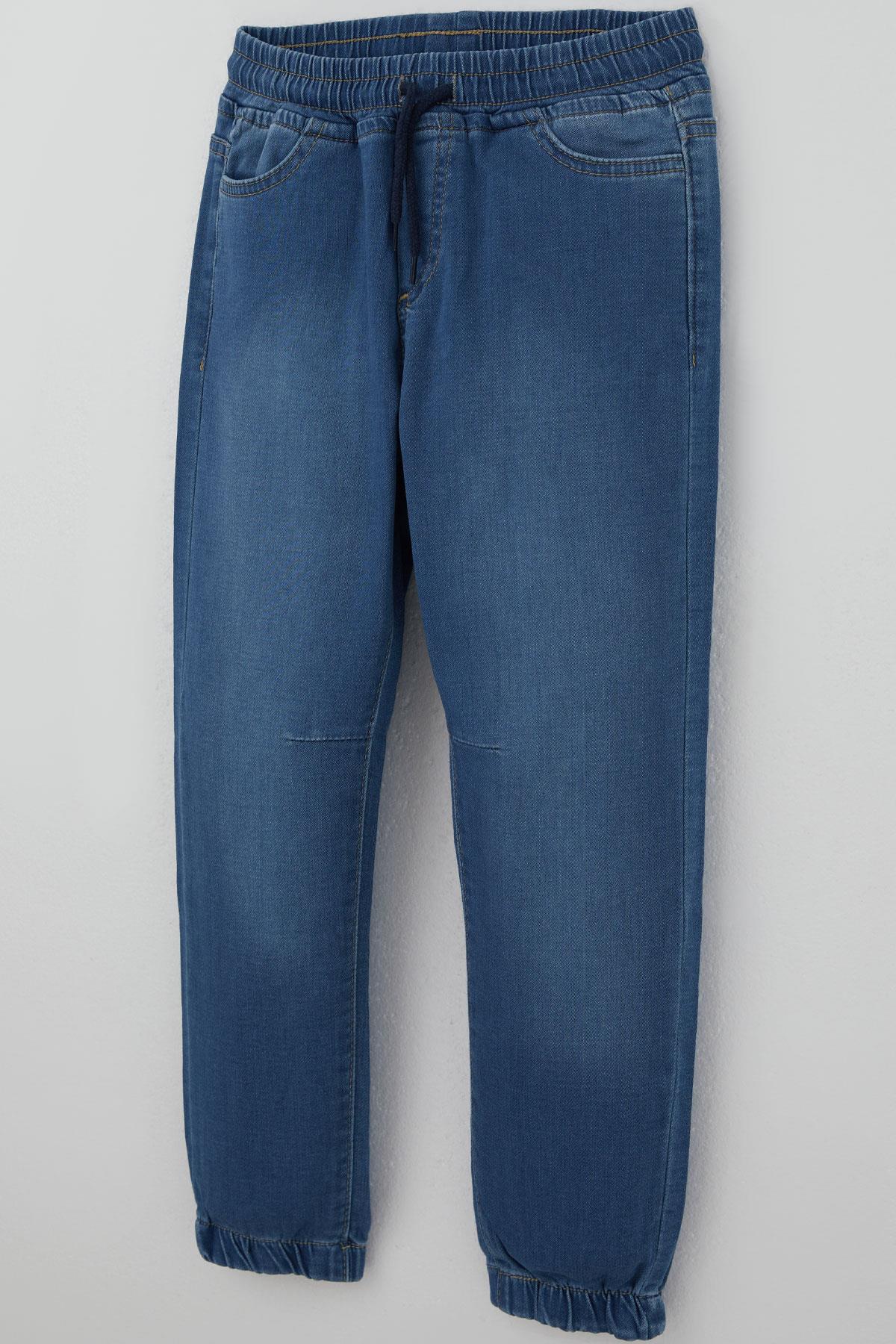 Breeze Erkek Çocuk Jean Pantolon Beli Paçası Lastkli Bağcıklı Mavi (6-10 Yaş)