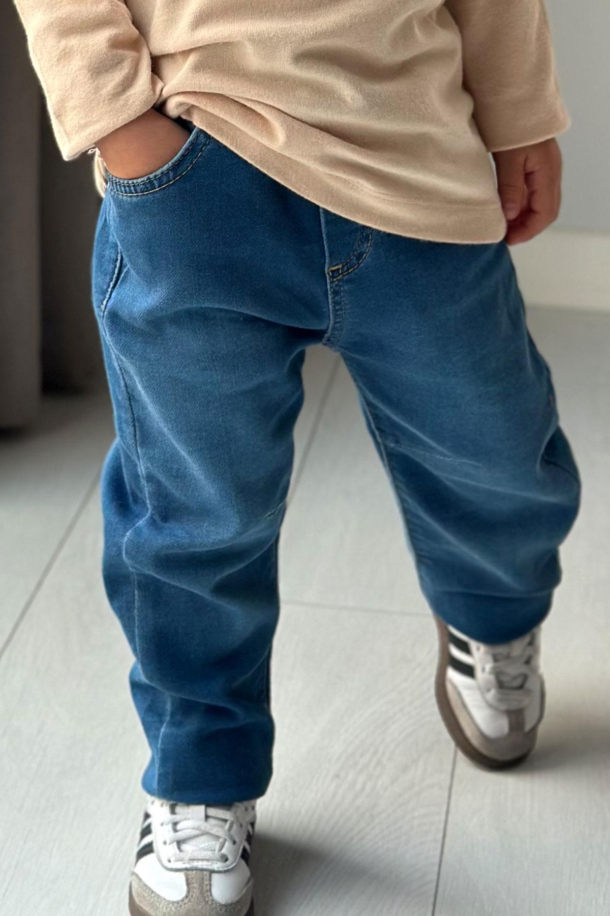 Breeze Erkek Çocuk Jean Pantolon Beli Paçası Lastikli Bağcıklı Mavi (1.5-5 Yaş)