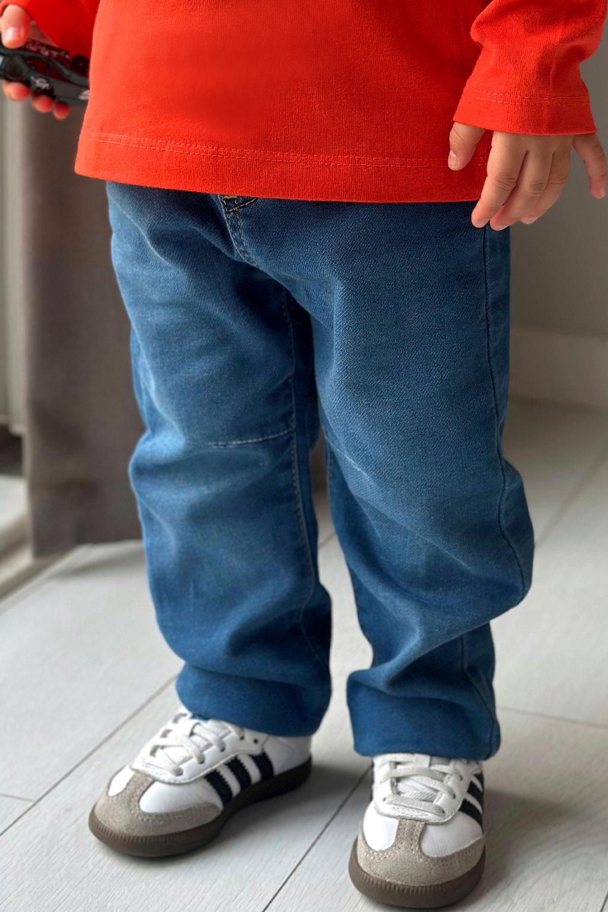 Breeze Erkek Çocuk Jean Pantolon Beli Paçası Lastikli Bağcıklı Mavi (1.5-5 Yaş)