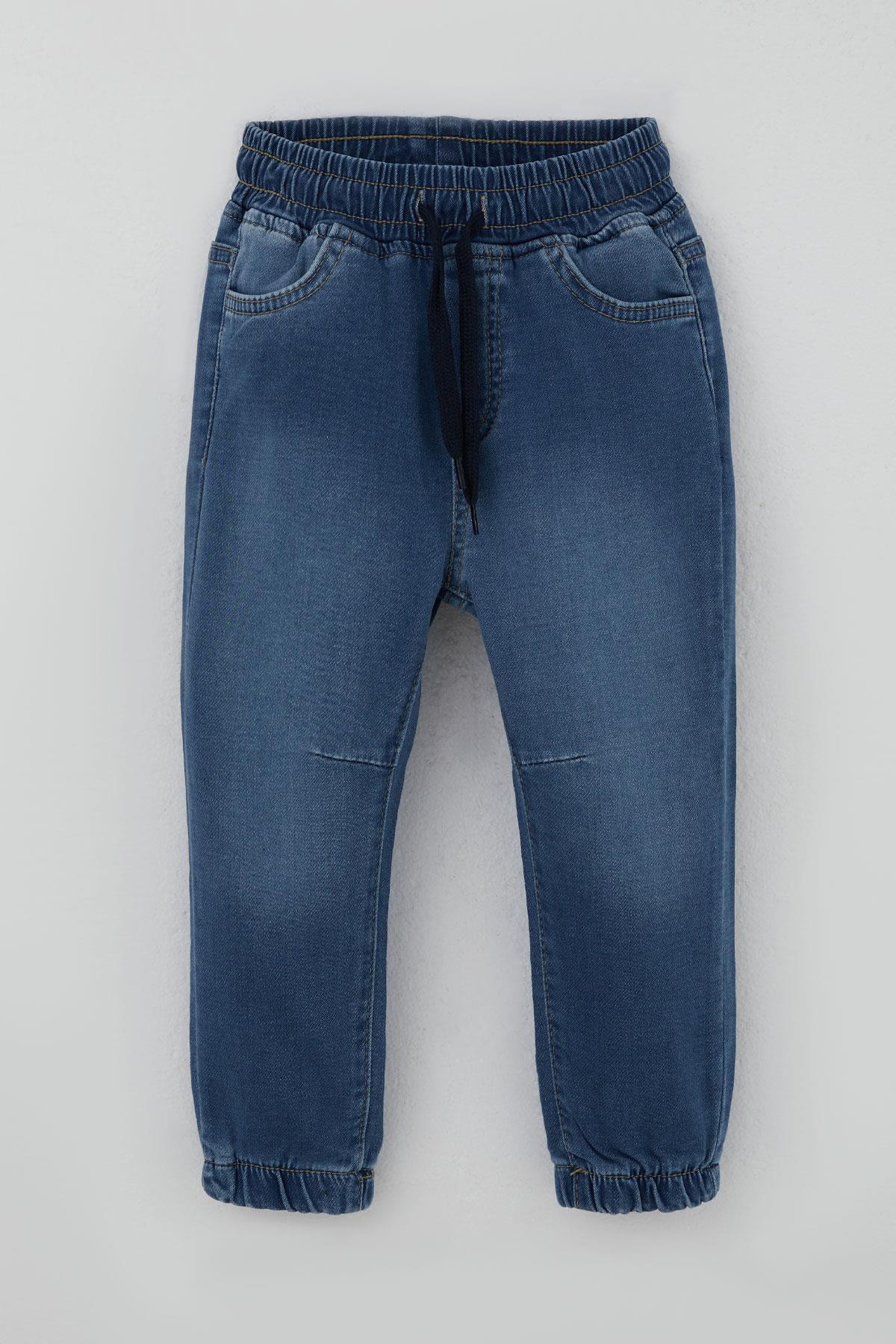 Breeze Erkek Çocuk Jean Pantolon Beli Paçası Lastikli Bağcıklı Mavi (1.5-5 Yaş)