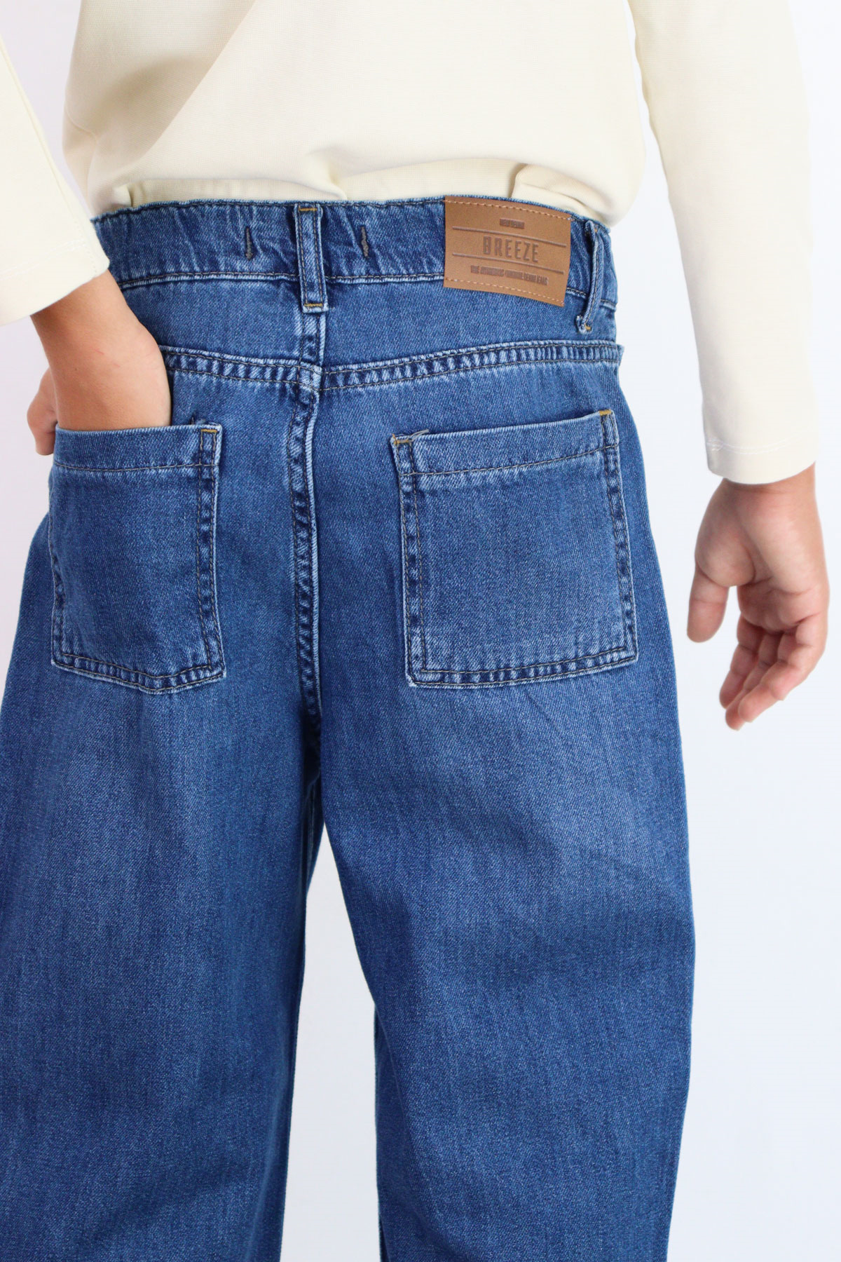 Breeze Erkek Çocuk Jean Pantolon Düğmeli Fermuarlı Cepli Mavi (10-14 Yaş)