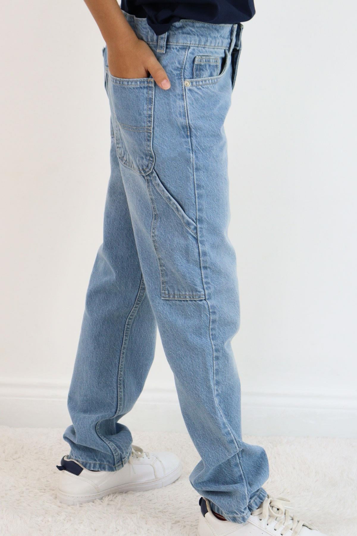 Breeze Erkek Çocuk Jean Pantolon Marangoz Model Açık Mavi (5-9 Yaş)