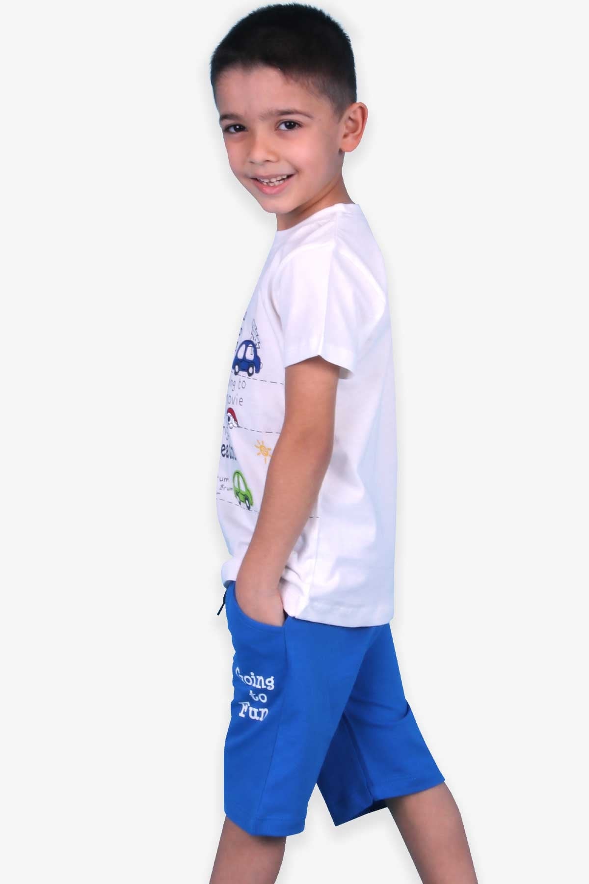Breeze Erkek Çocuk Kapri Takım Araba İşlemeli Beyaz (1.5-5 Yaş)
