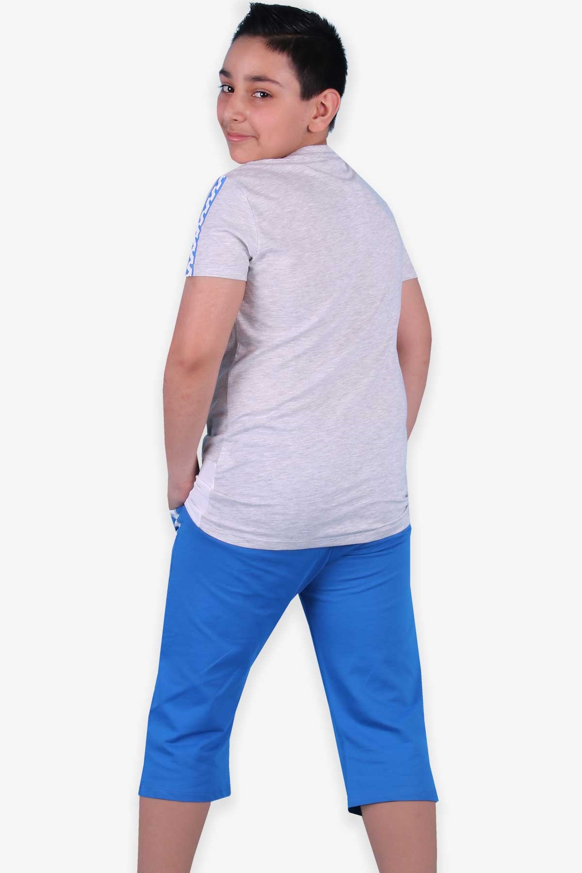 Breeze Erkek Çocuk Kapri Takım Baskılı Açık Gri Melanj (8-14 Yaş)