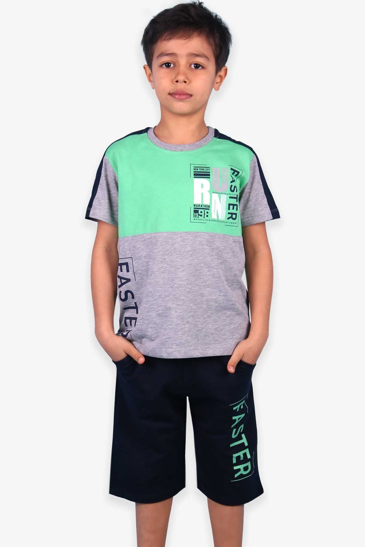 Breeze Erkek Çocuk Kapri Takım Baskılı Yeşil (6-12 Yaş)