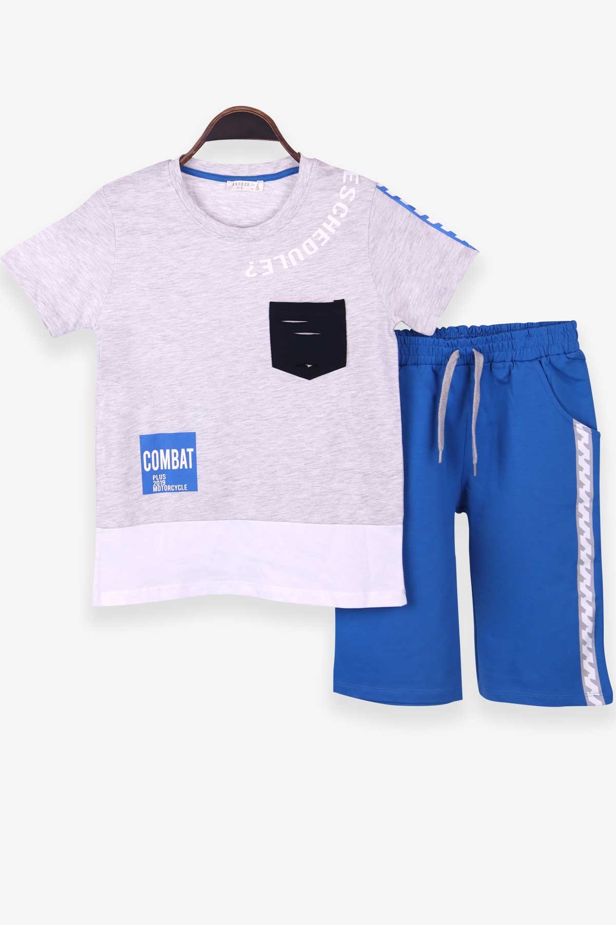 Breeze Erkek Çocuk Kapri Takım Baskılı Açık Gri Melanj (8-14 Yaş)