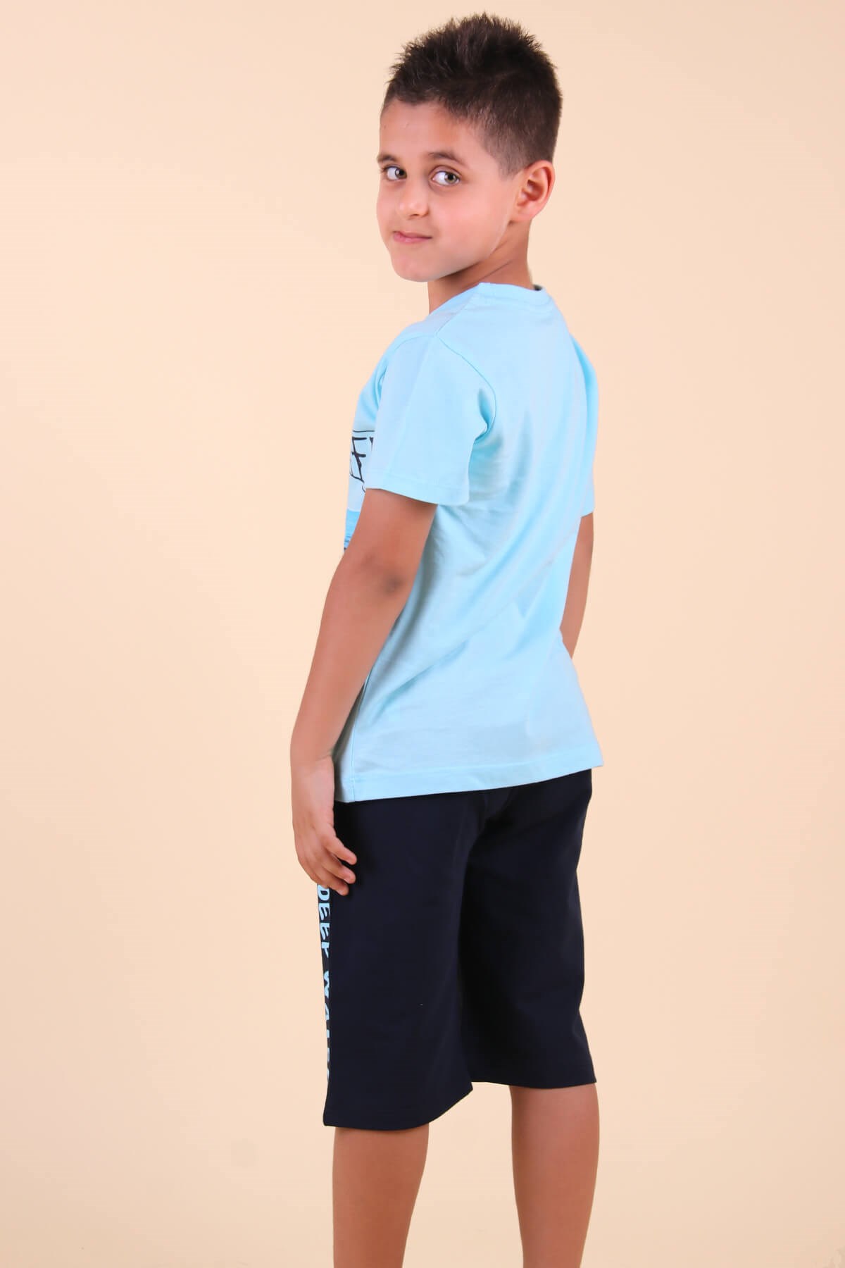 Breeze Erkek Çocuk Kapri Takım Çapa Desenli Turkuaz (5-10 Yaş)