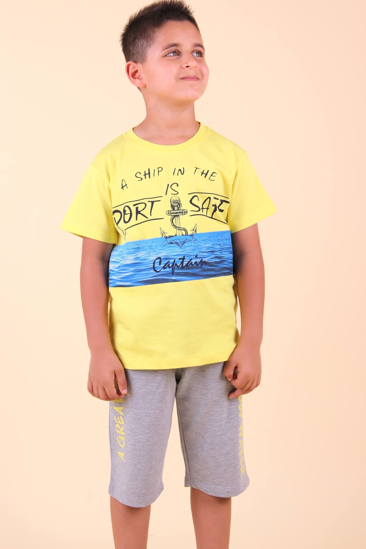 Breeze Erkek Çocuk Kapri Takım Çapa Desenli Sarı (5-10 Yaş)