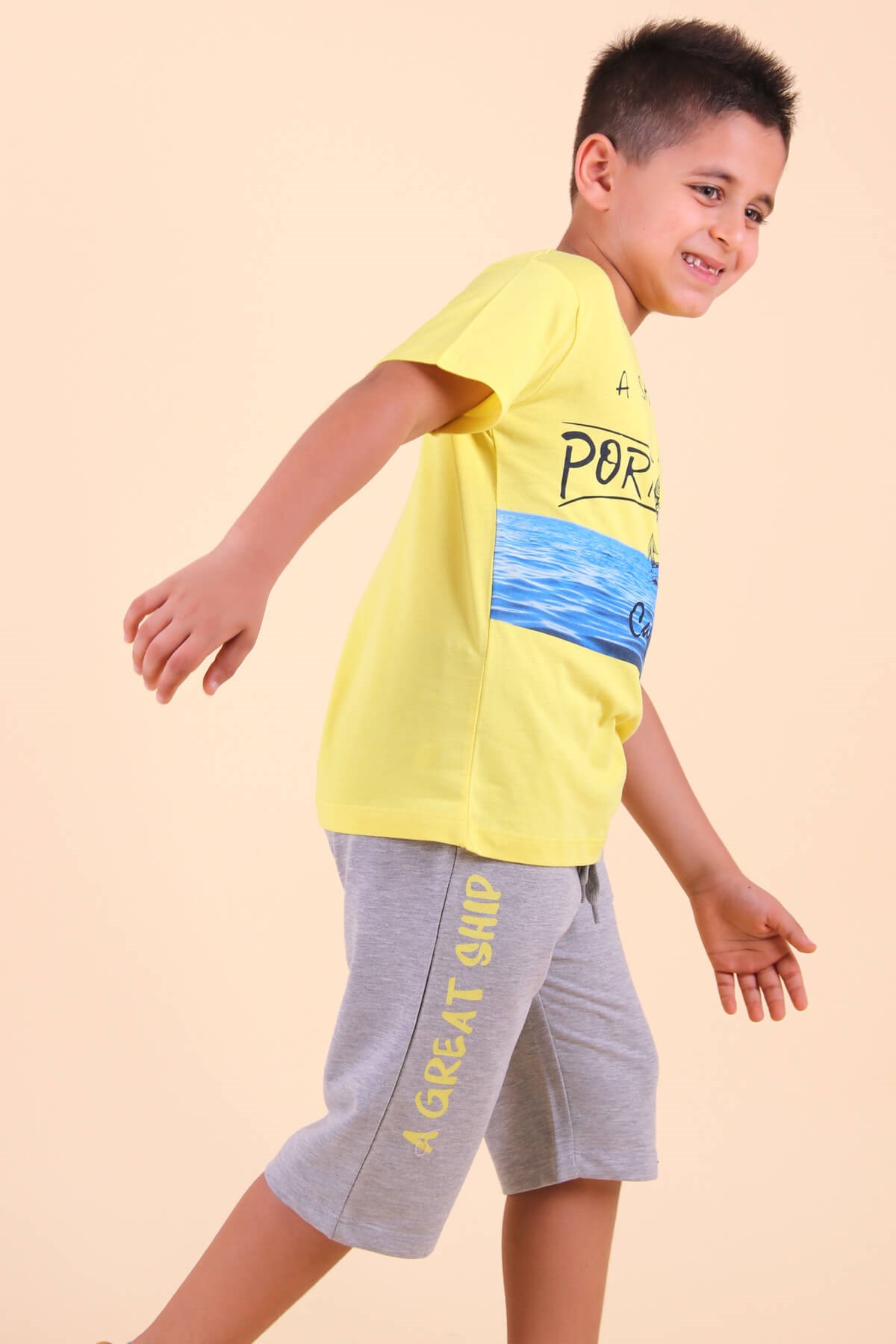 Breeze Erkek Çocuk Kapri Takım Çapa Desenli Sarı (5-10 Yaş)