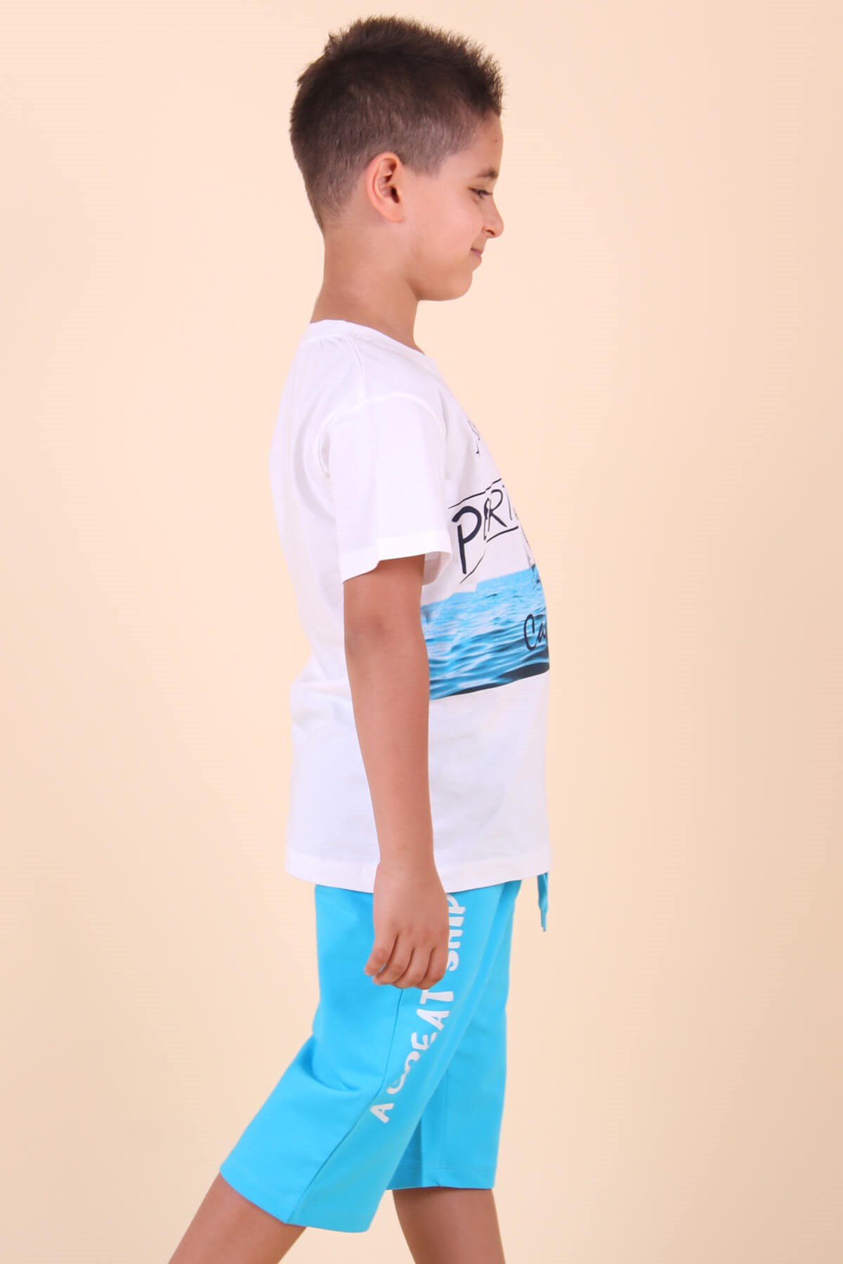 Breeze Erkek Çocuk Kapri Takım Çapa Desenli Mavi (5-10 Yaş)