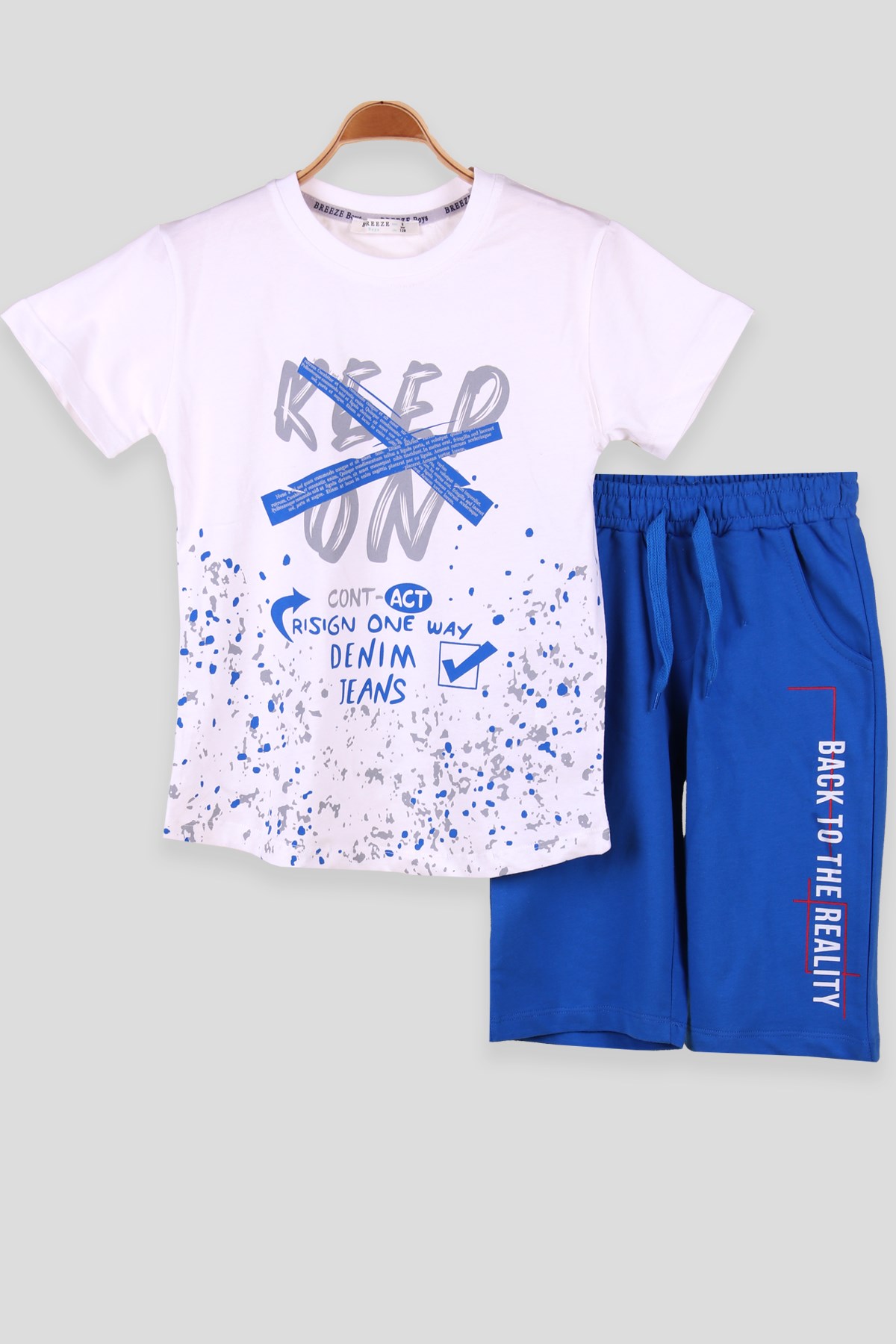 Breeze Erkek Çocuk Kapri Takım Keep On Baskılı Ekru (8-12 Yaş)