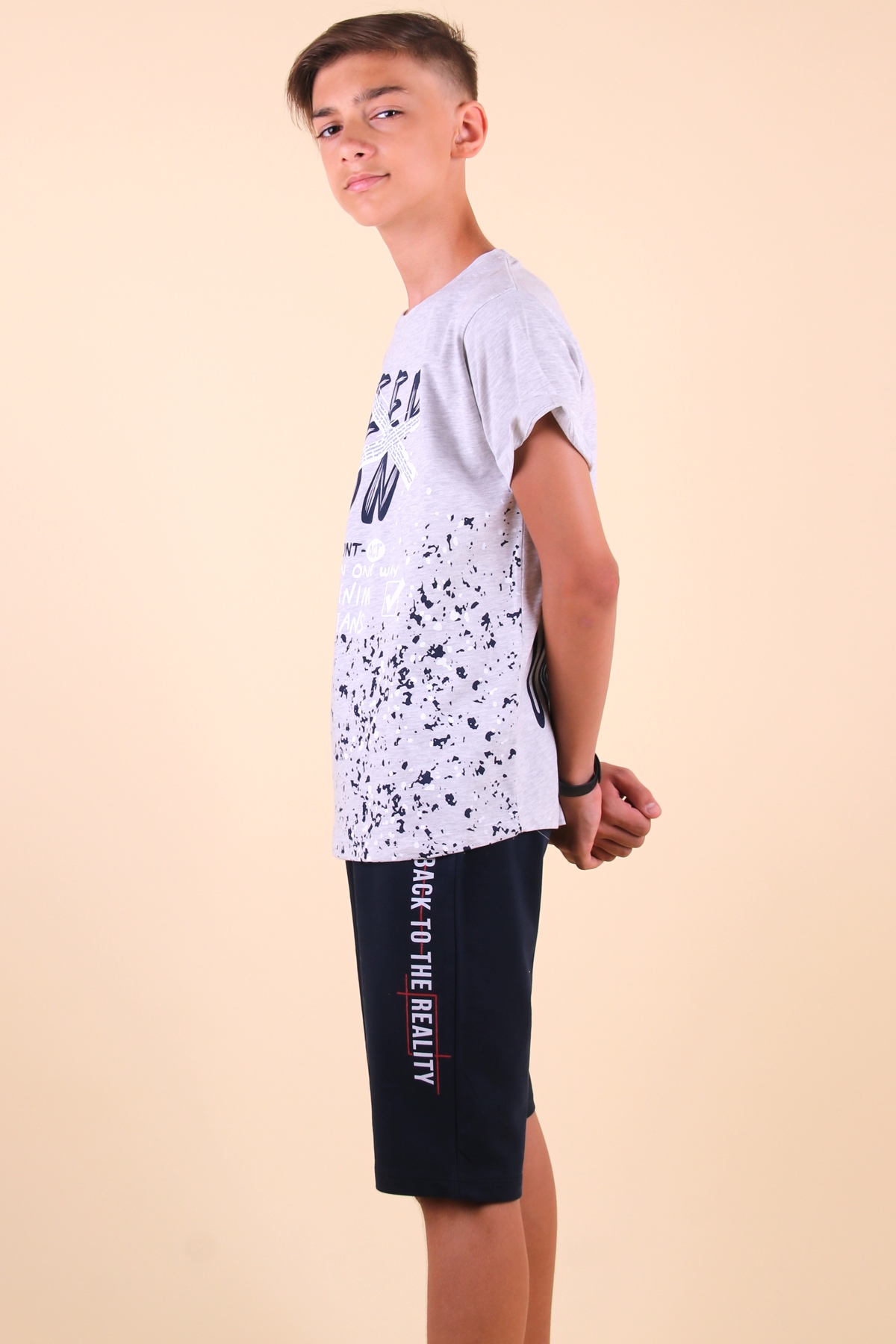 Breeze Erkek Çocuk Kapri Takım Keep On Baskılı Gri (8-12 Yaş)