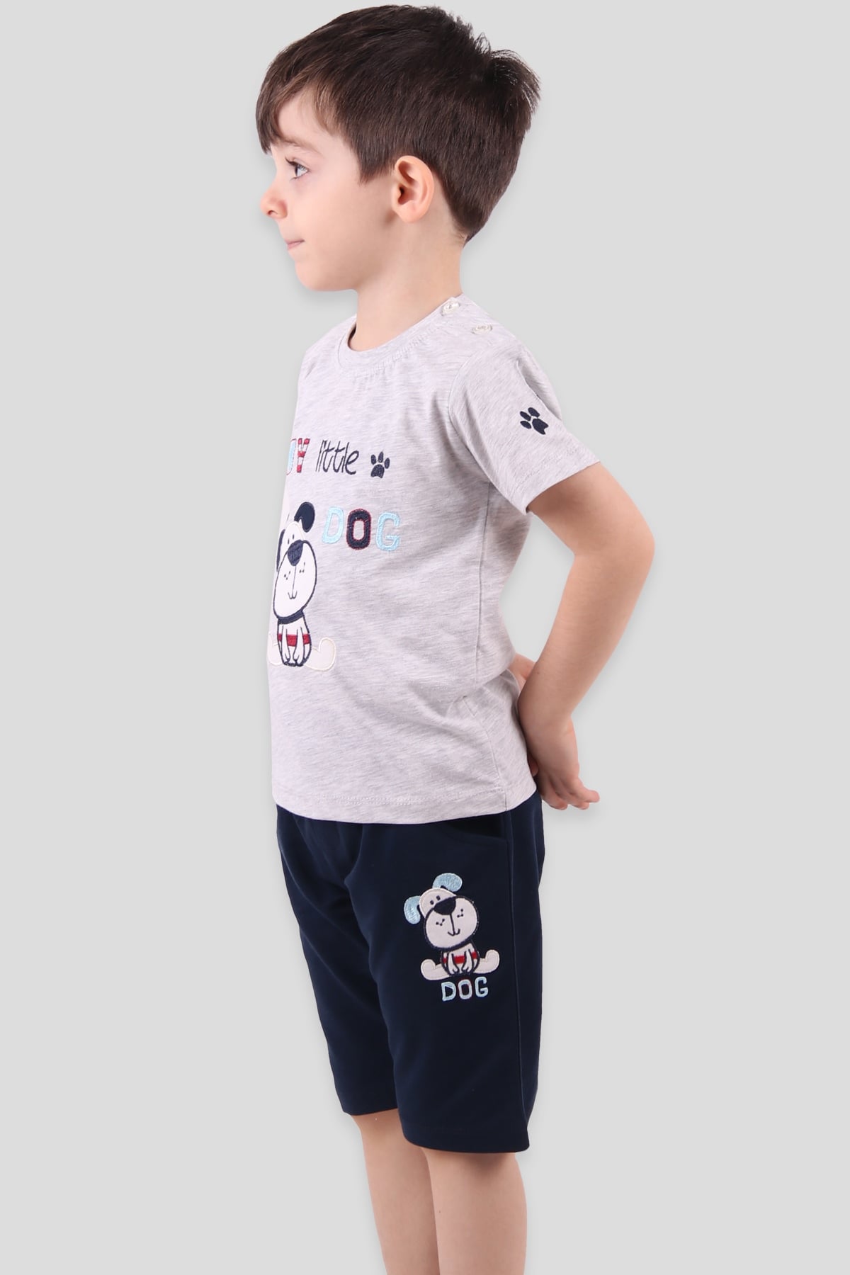 Breeze Erkek Çocuk Kapri Takım Köpek Nakışlı My Little Dog Gri (9 Ay-3 Yaş)