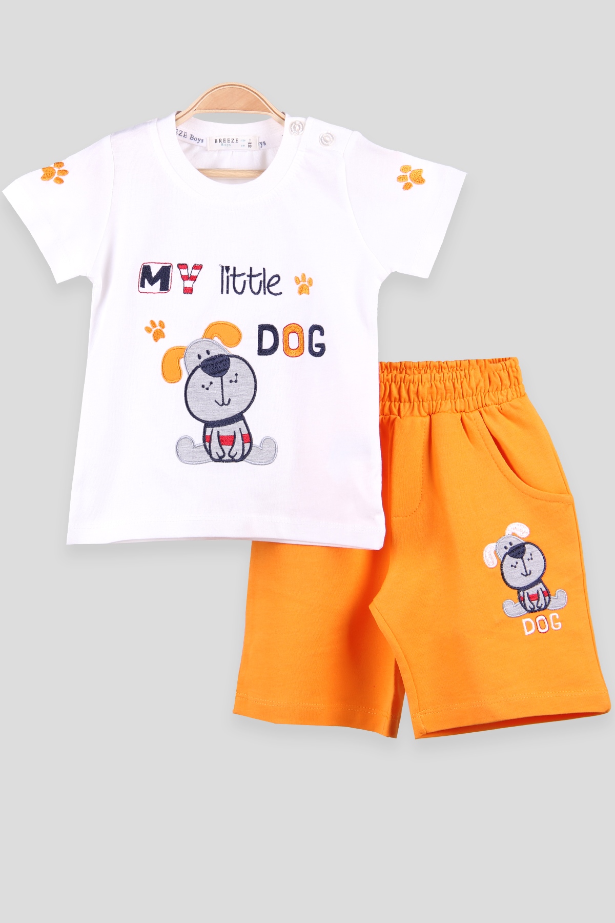 Breeze Erkek Çocuk Kapri Takım Köpek Nakışlı My Little Dog Ekru (9 Ay-3 Yaş)