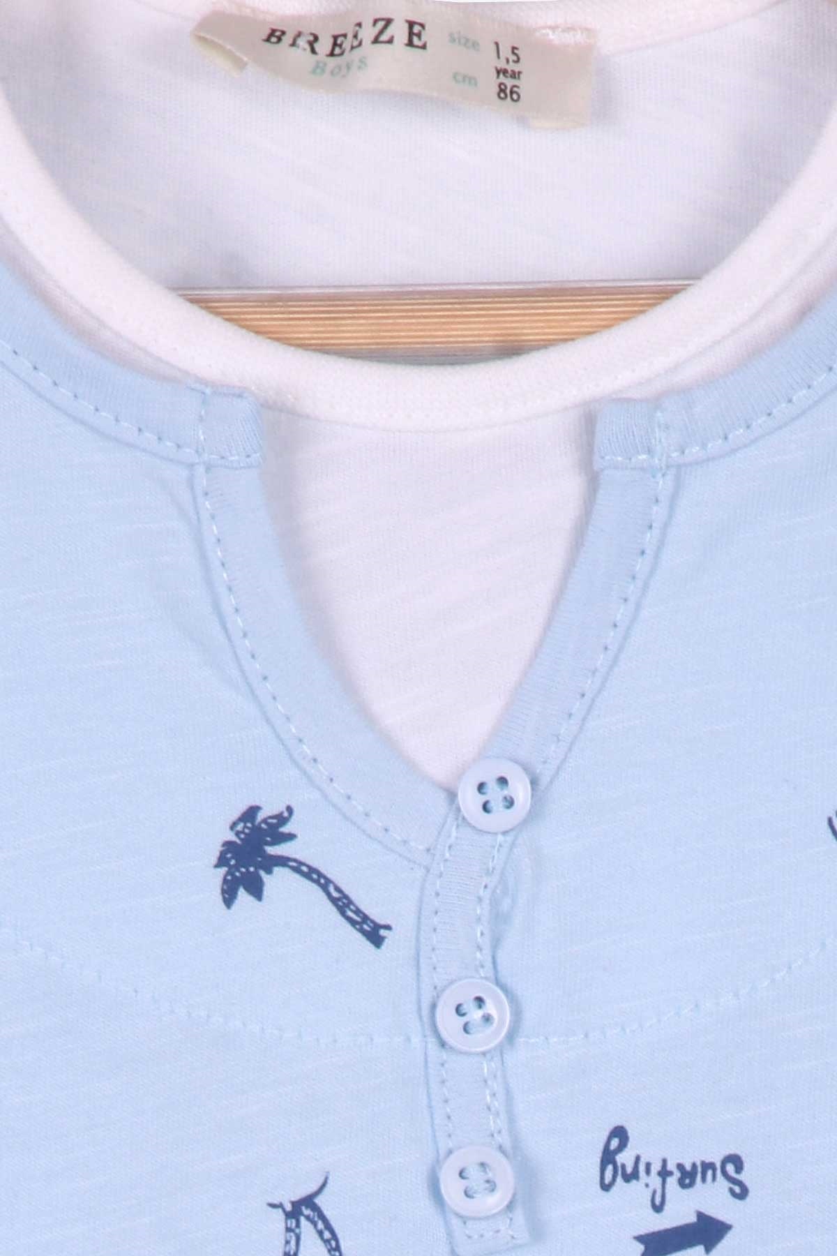 Breeze Erkek Çocuk Kapri Takım Palmiye Baskılı Bebe Mavisi (1.5-5 Yaş)