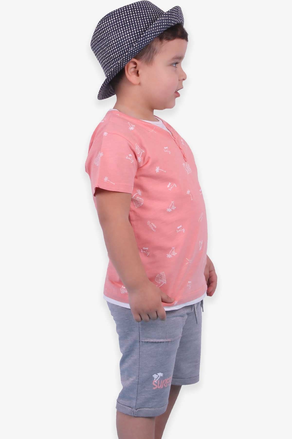 Breeze Erkek Çocuk Kapri Takım Palmiye Baskılı Somon (1.5-5 Yaş)