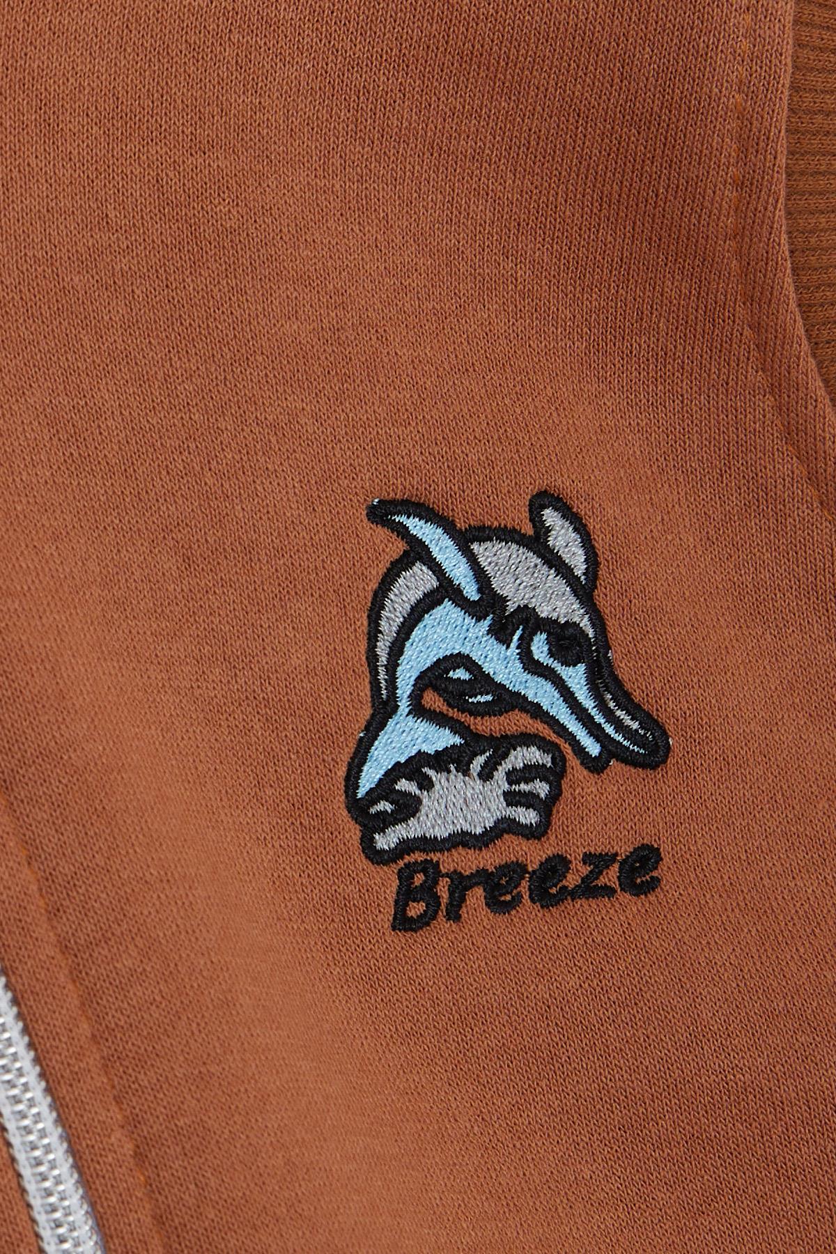 Breeze Erkek Çocuk Kapüşonlu Yelek Fermuarlı Yunus Balığı Nakışlı Kahverengi (3-8 Yaş)
