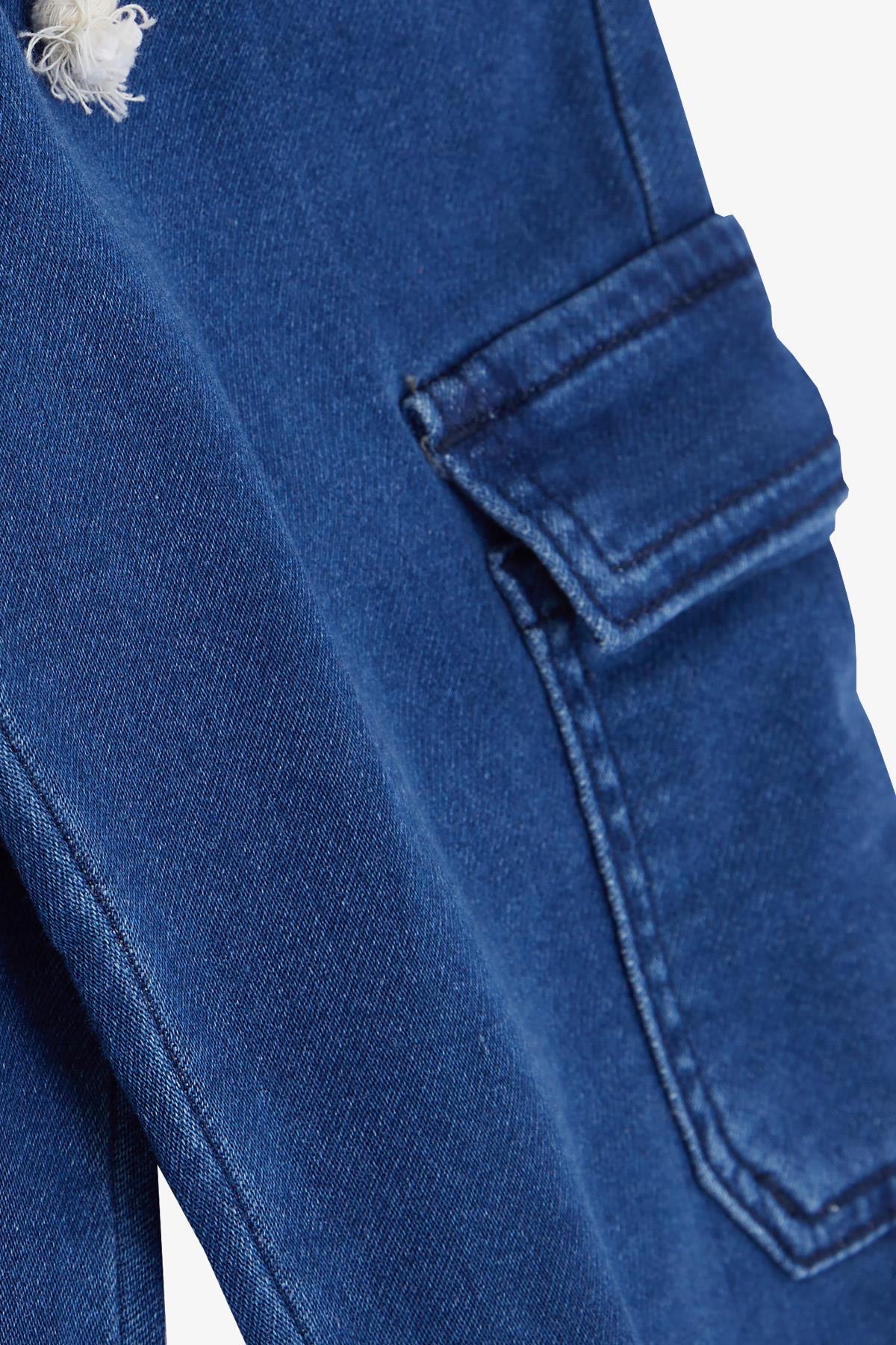 Breeze Erkek Çocuk Kot Pantolon Beli Paçası Lastikli Kargo Cepli Mavi (1-4 Yaş)