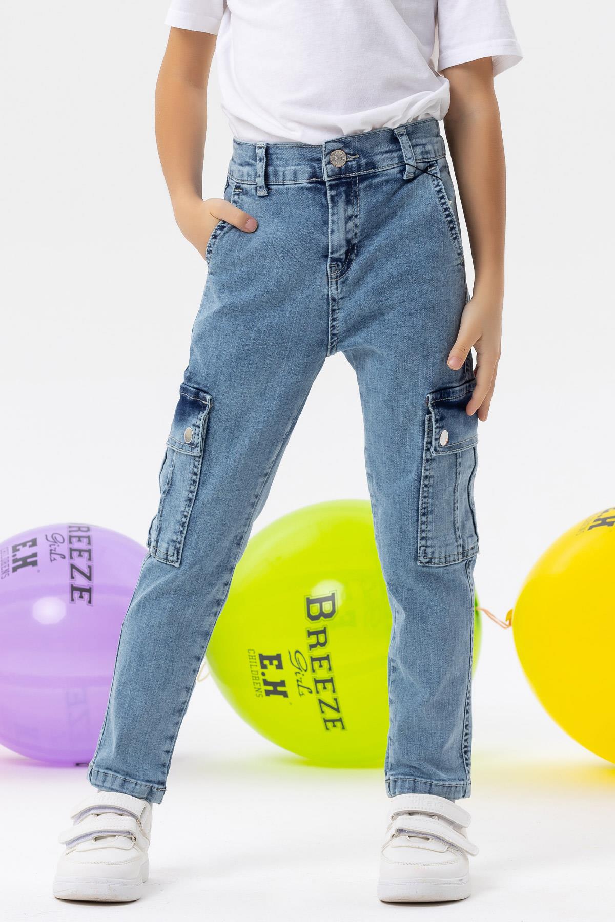 Breeze Erkek Çocuk Kot Pantolon Kargo Cepli Çıtçıtlı Mavi (10-14 Yaş)