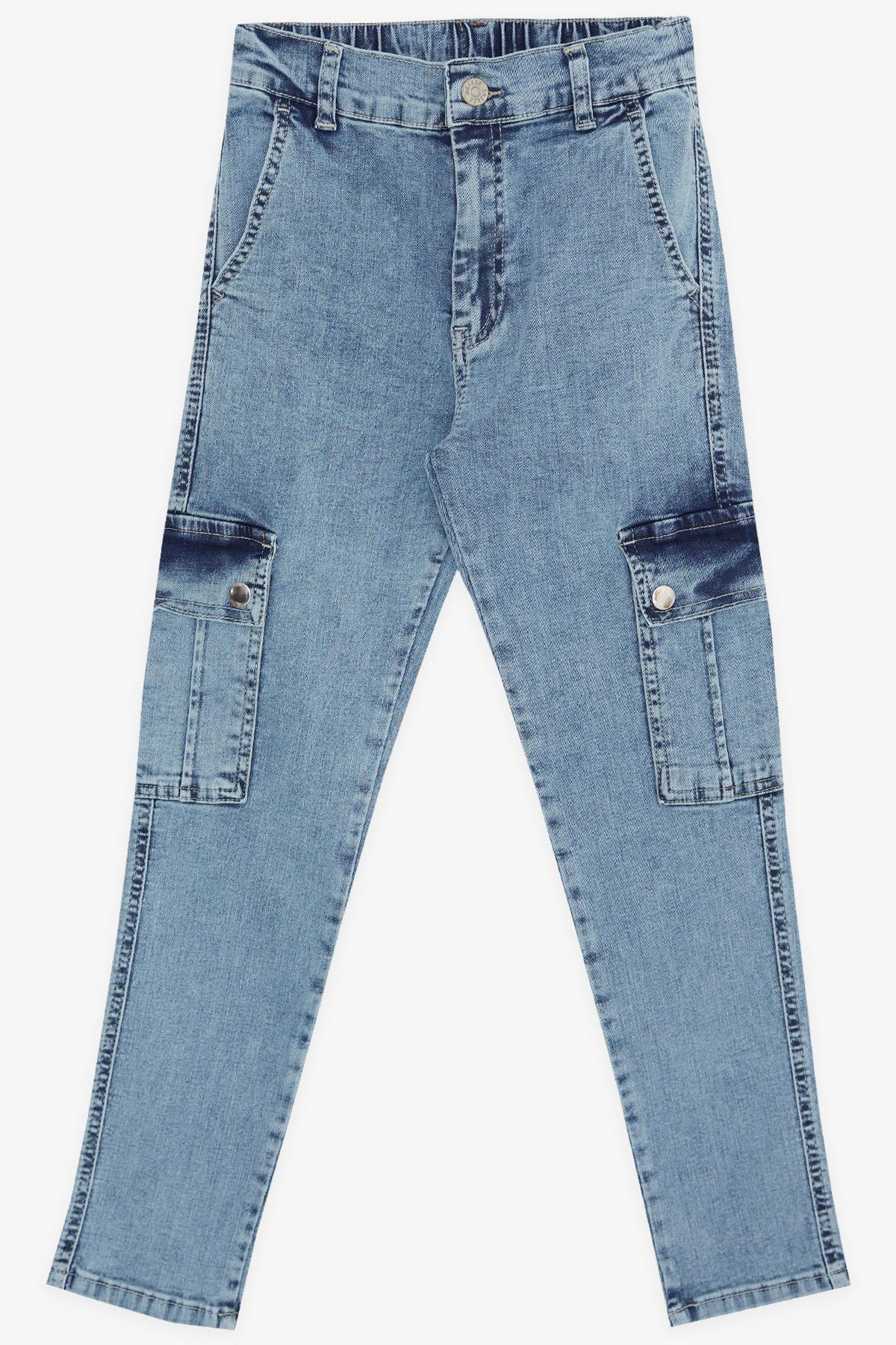 Breeze Erkek Çocuk Kot Pantolon Kargo Cepli Çıtçıtlı Mavi (10-14 Yaş)