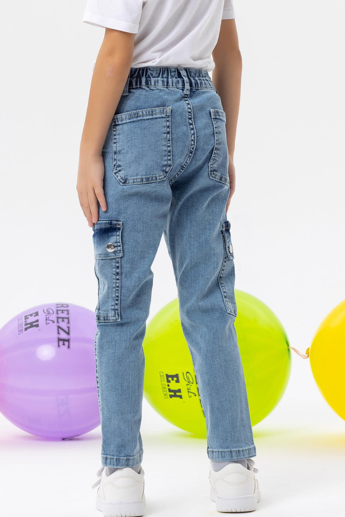Breeze Erkek Çocuk Kot Pantolon Kargo Cepli Çıtçıtlı Mavi (10-14 Yaş)