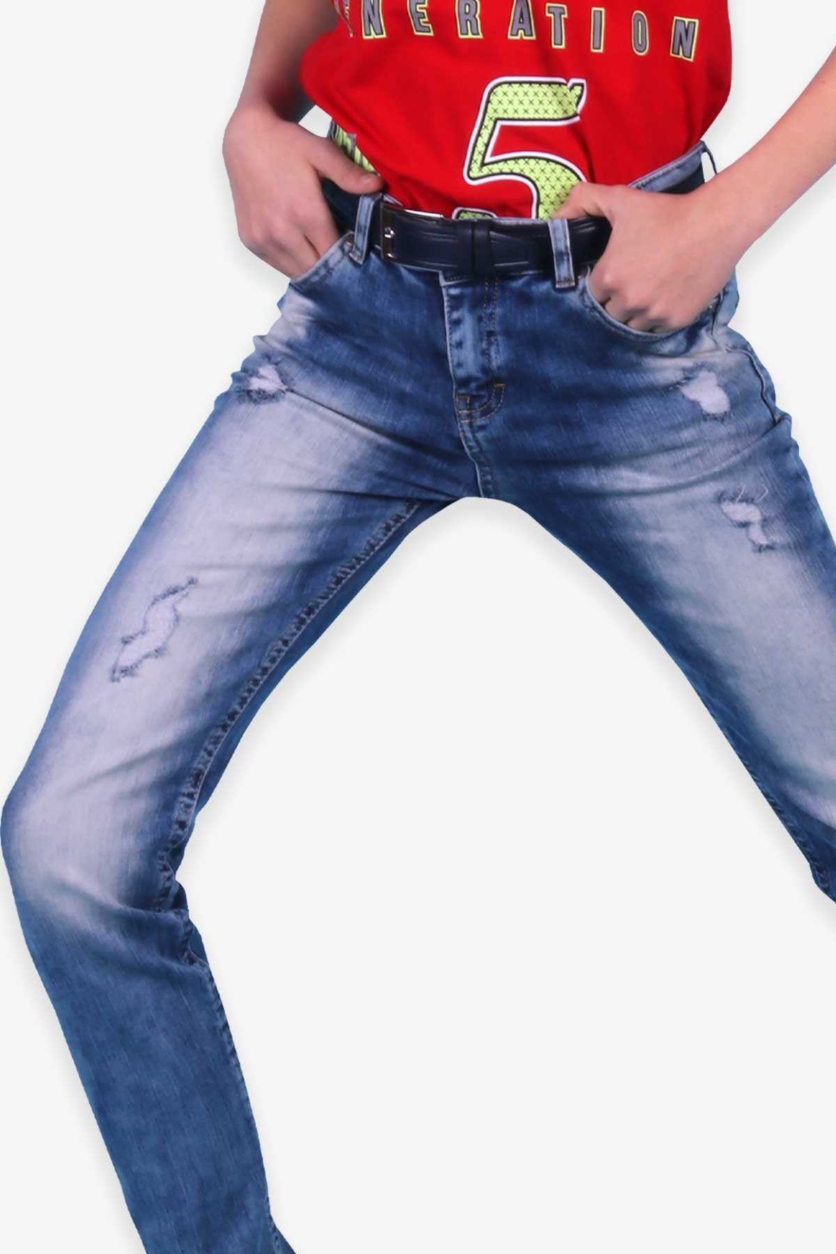 Breeze Erkek Çocuk Kot Pantolon Taşlanmış Mavi (9-10 Yaş)