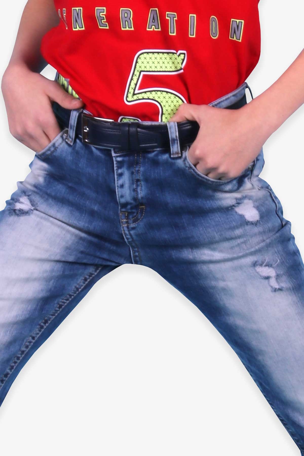Breeze Erkek Çocuk Kot Pantolon Taşlanmış Mavi (9-10 Yaş)