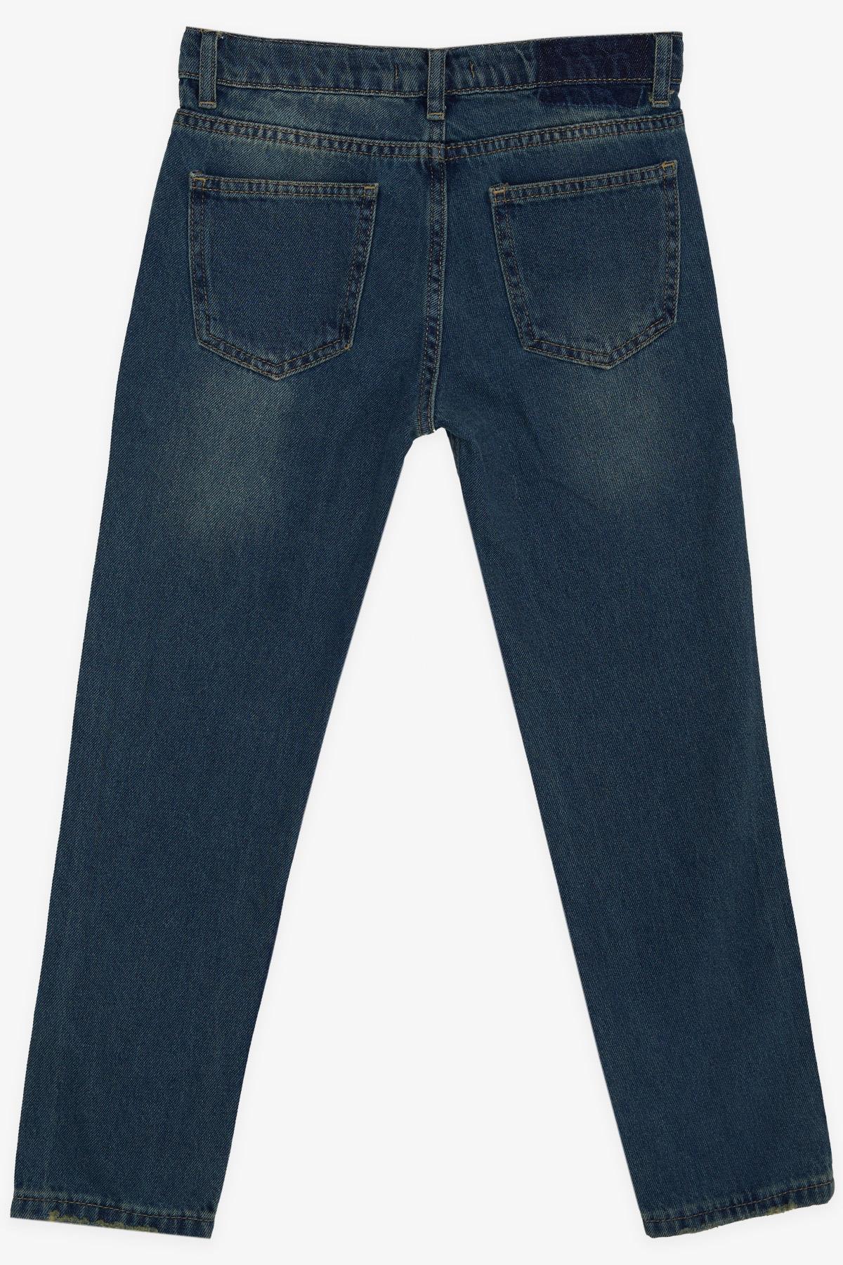 Breeze Erkek Çocuk Kot Pantolon Taşlanmış Cepli Fermuarlı Mavi (10-14 Yaş)
