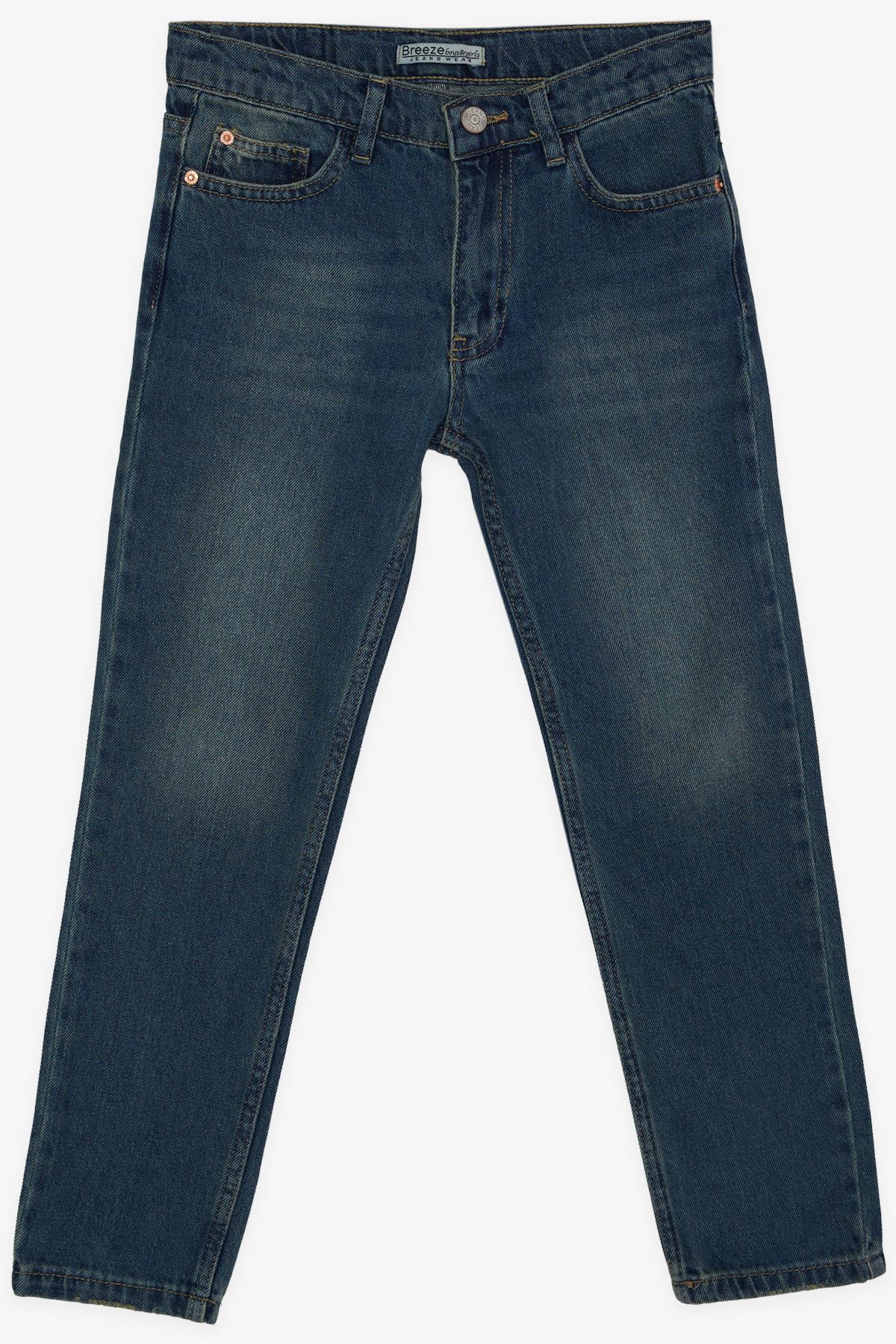 Breeze Erkek Çocuk Kot Pantolon Taşlanmış Cepli Fermuarlı Mavi (10-14 Yaş)