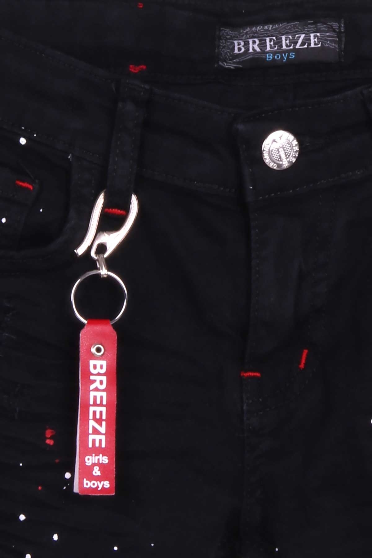 Breeze Erkek Çocuk Kot Şort Serpme Boya Desenli Siyah (8-14 Yaş)