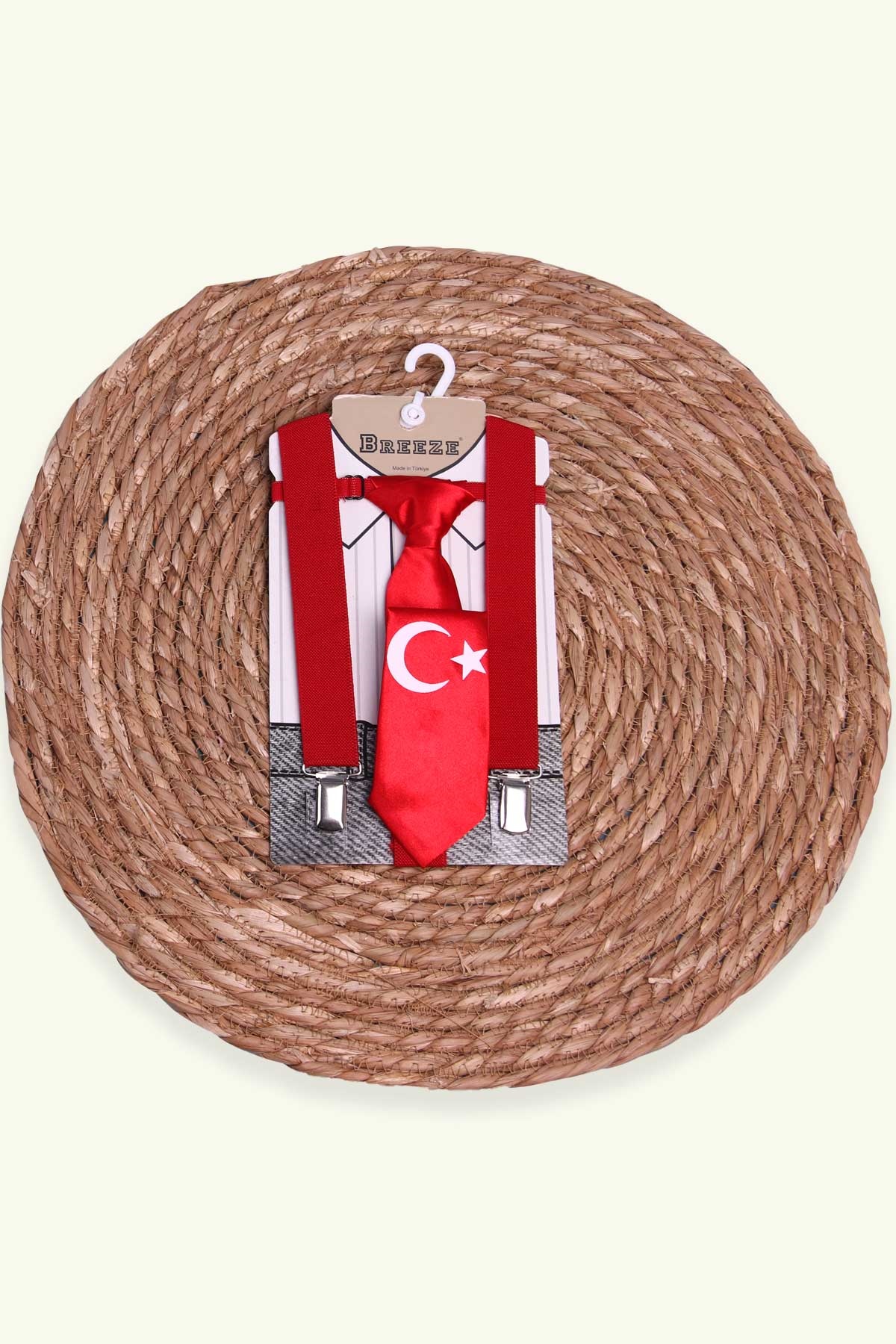 Breeze Erkek Çocuk Kravatlı Pantolon Askısı Ay Yıldızlı Kırmızı (1-10 Yaş)