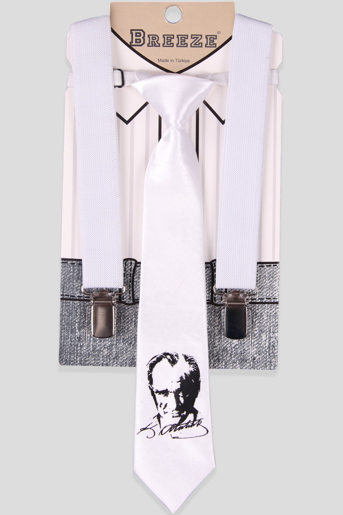 Breeze Erkek Çocuk Kravatlı Pantolon Askısı Beyaz (Standart)