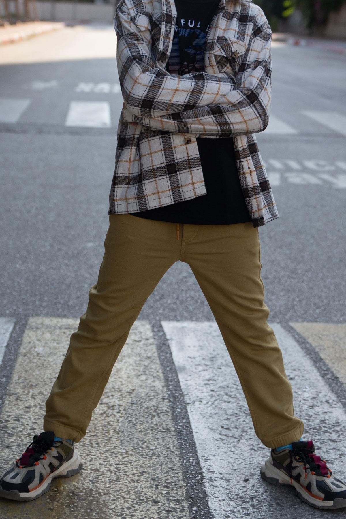 Breeze Erkek Çocuk Pantolon Bağcıklı Beli Paçası Lastikli Haki Yeşil (6-10 Yaş)