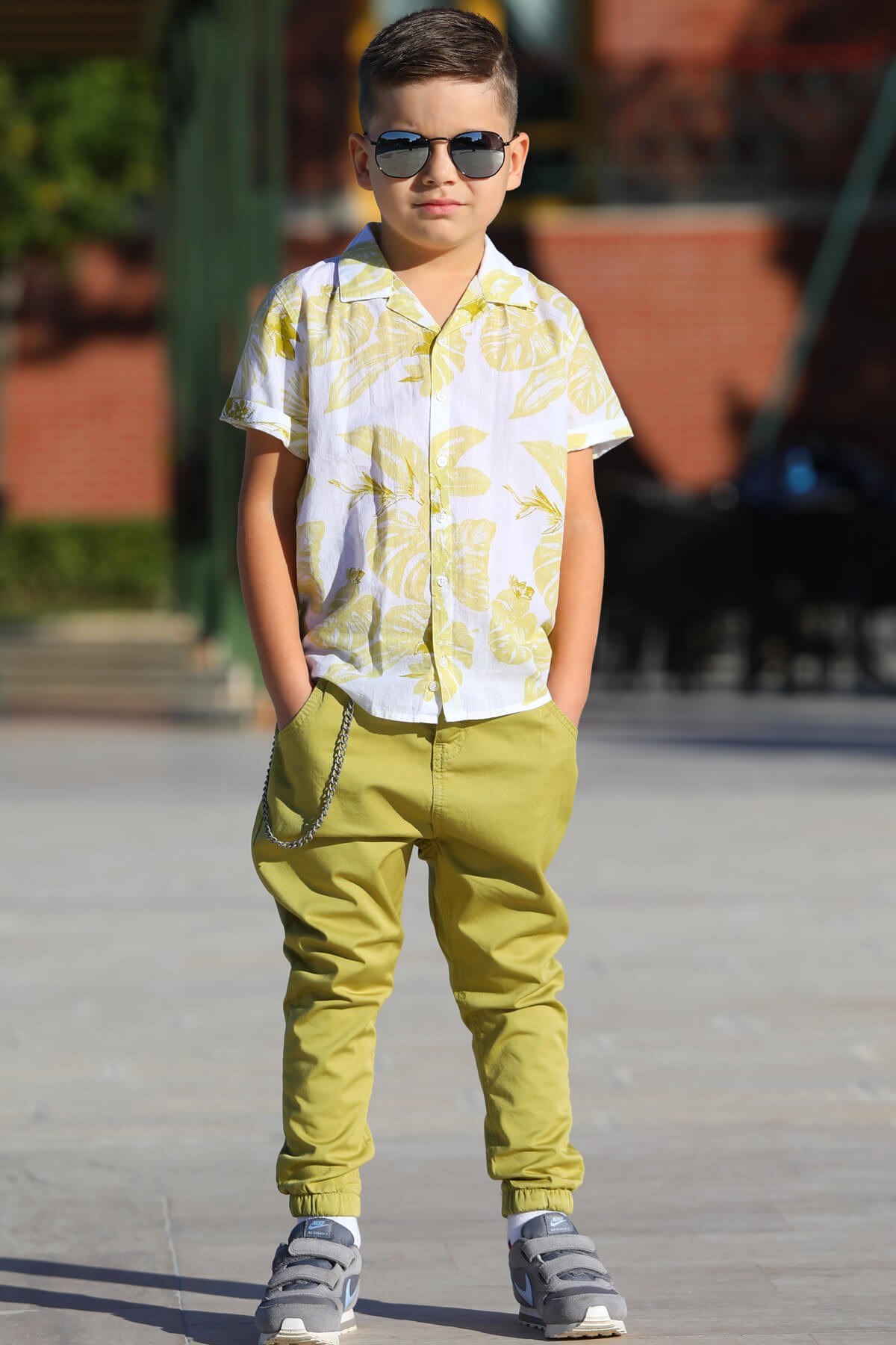 Breeze Erkek Çocuk Pantolon Gabardin Zincirli Yeşil (1-16 Yaş)