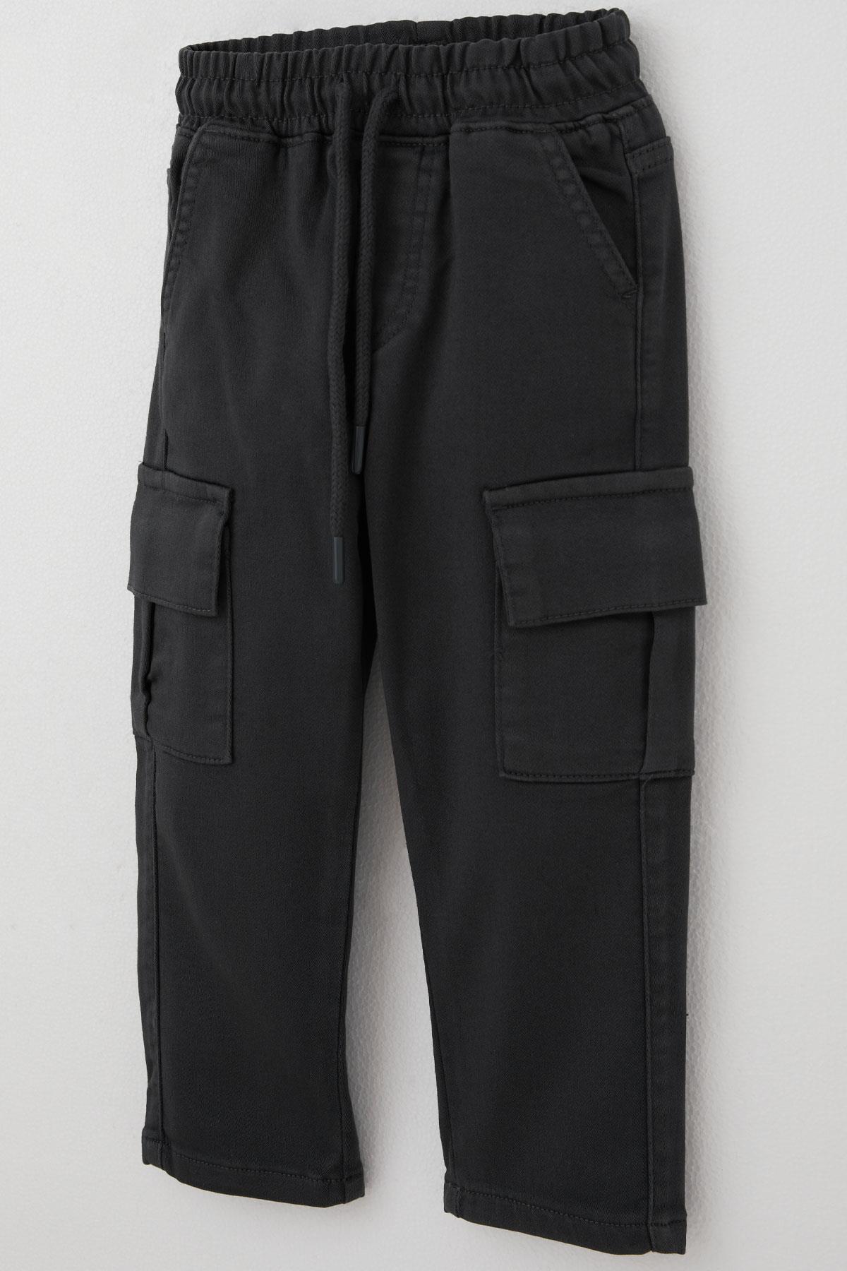 Breeze Erkek Çocuk Pantolon Kargo Cepli Beli Lastikli Füme (1.5-5 Yaş)