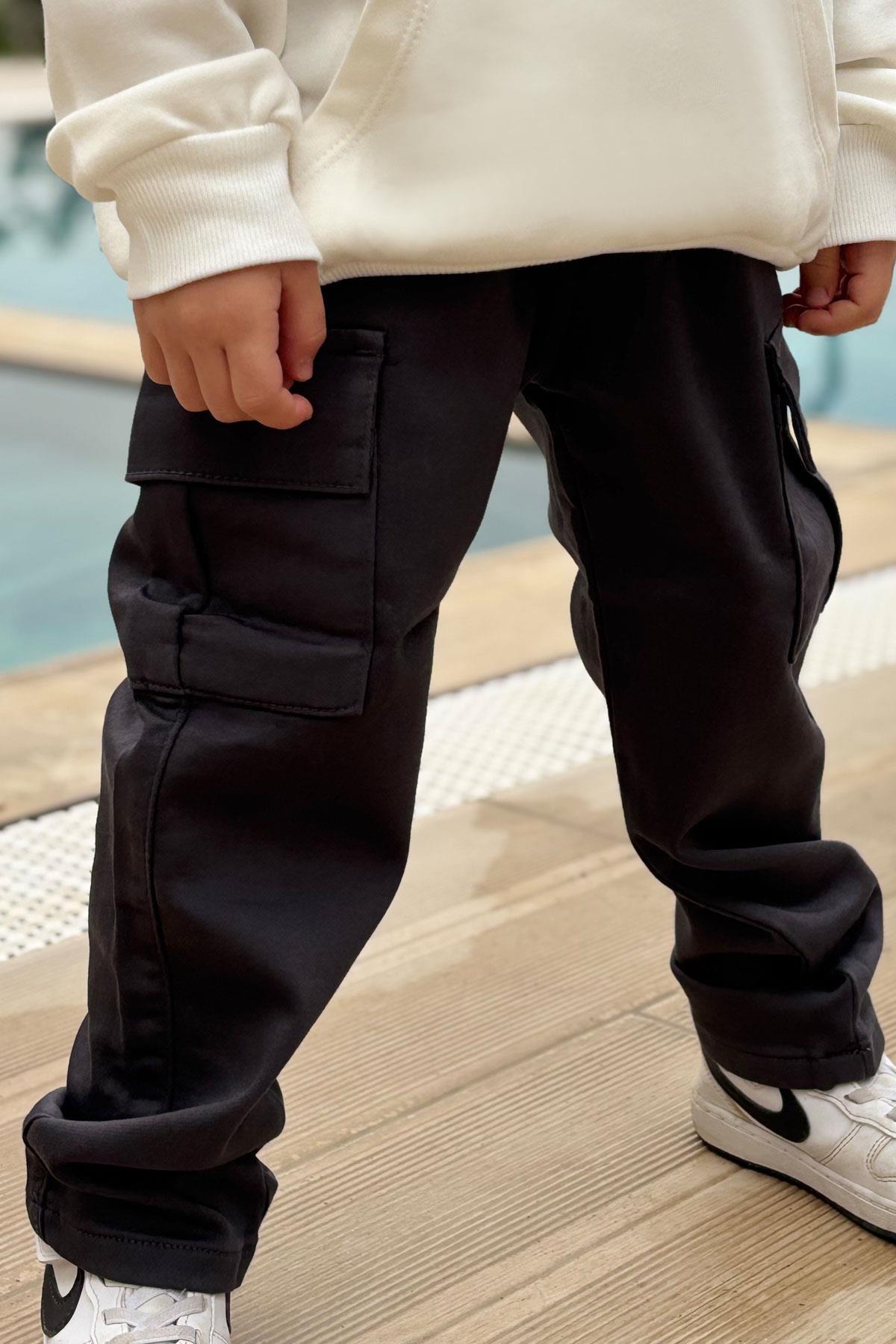 Breeze Erkek Çocuk Pantolon Kargo Cepli Beli Lastikli Siyah (1.5-5 Yaş)