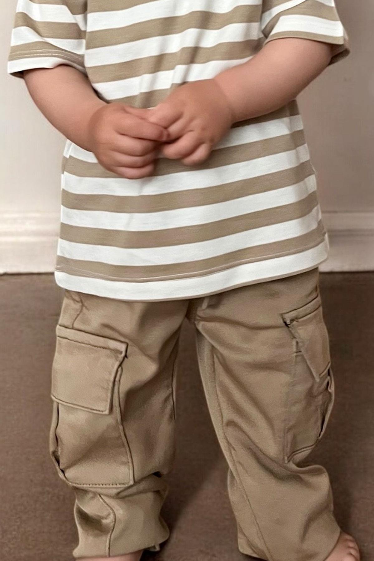 Breeze Erkek Çocuk Pantolon Kargo Cepli Beli Lastikli Bej (1.5-5 Yaş)