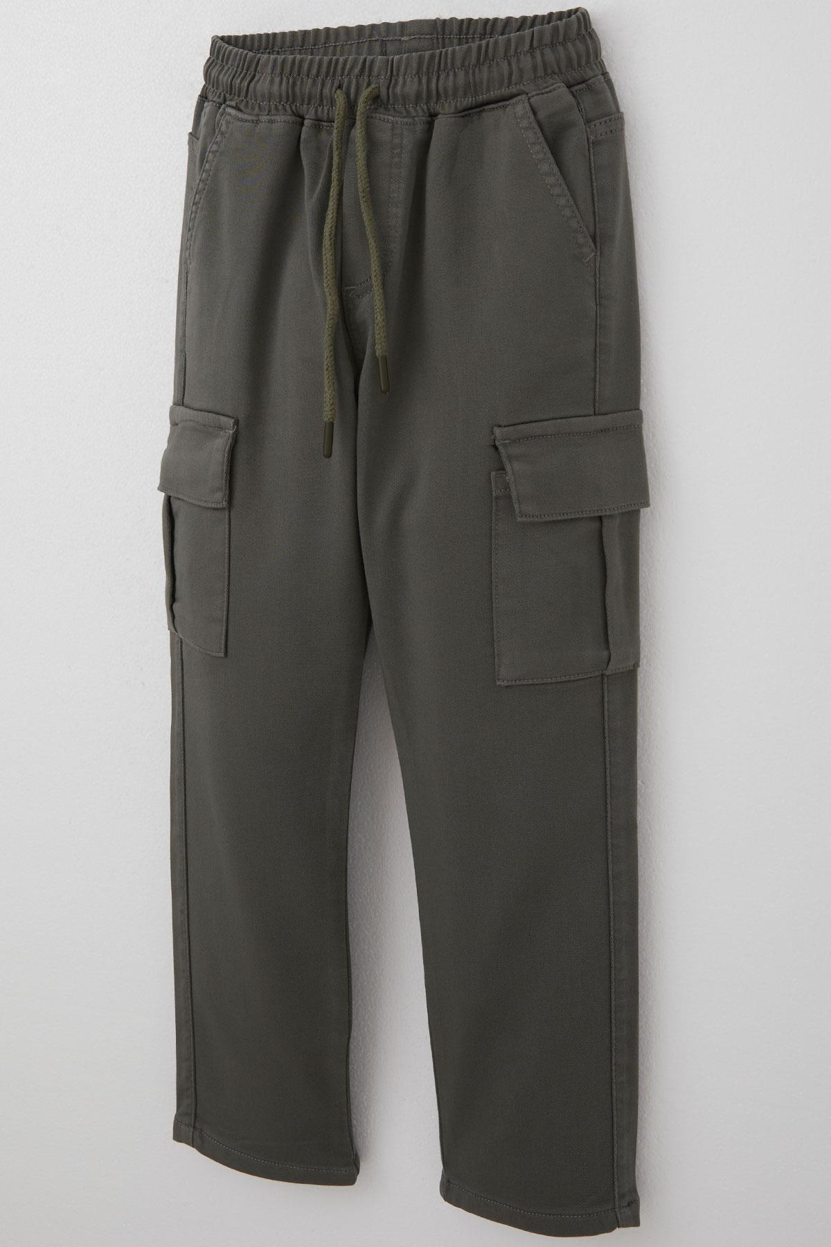 Breeze Erkek Çocuk Pantolon Kargo Cepli Beli Lastikli Haki Yeşil (6-10 Yaş)